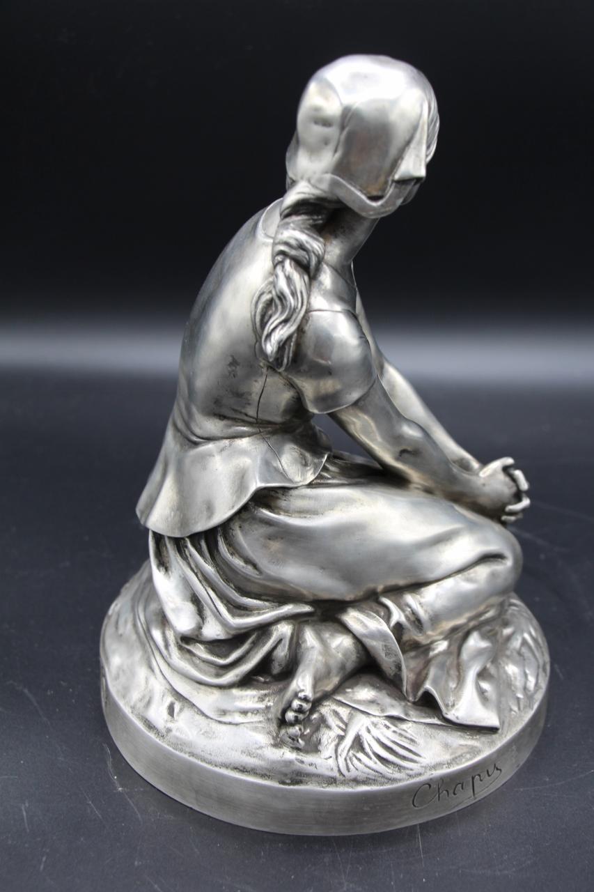 Bronze Of Joan Of Arc With Silver Patina, Barbedienne 19th Century (Napoleon III.) im Angebot