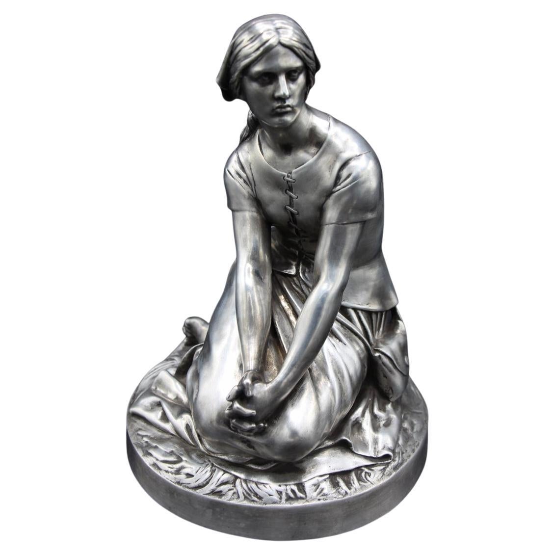 Bronze Of Joan Of Arc With Silver Patina, Barbedienne 19th Century im Angebot
