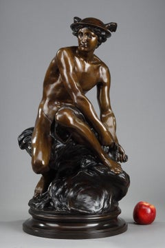 Bronze of "Mercury attaching his heel straps" after Pigalle