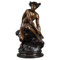 Bronze of "Mercury attaching his heel straps" after Pigalle