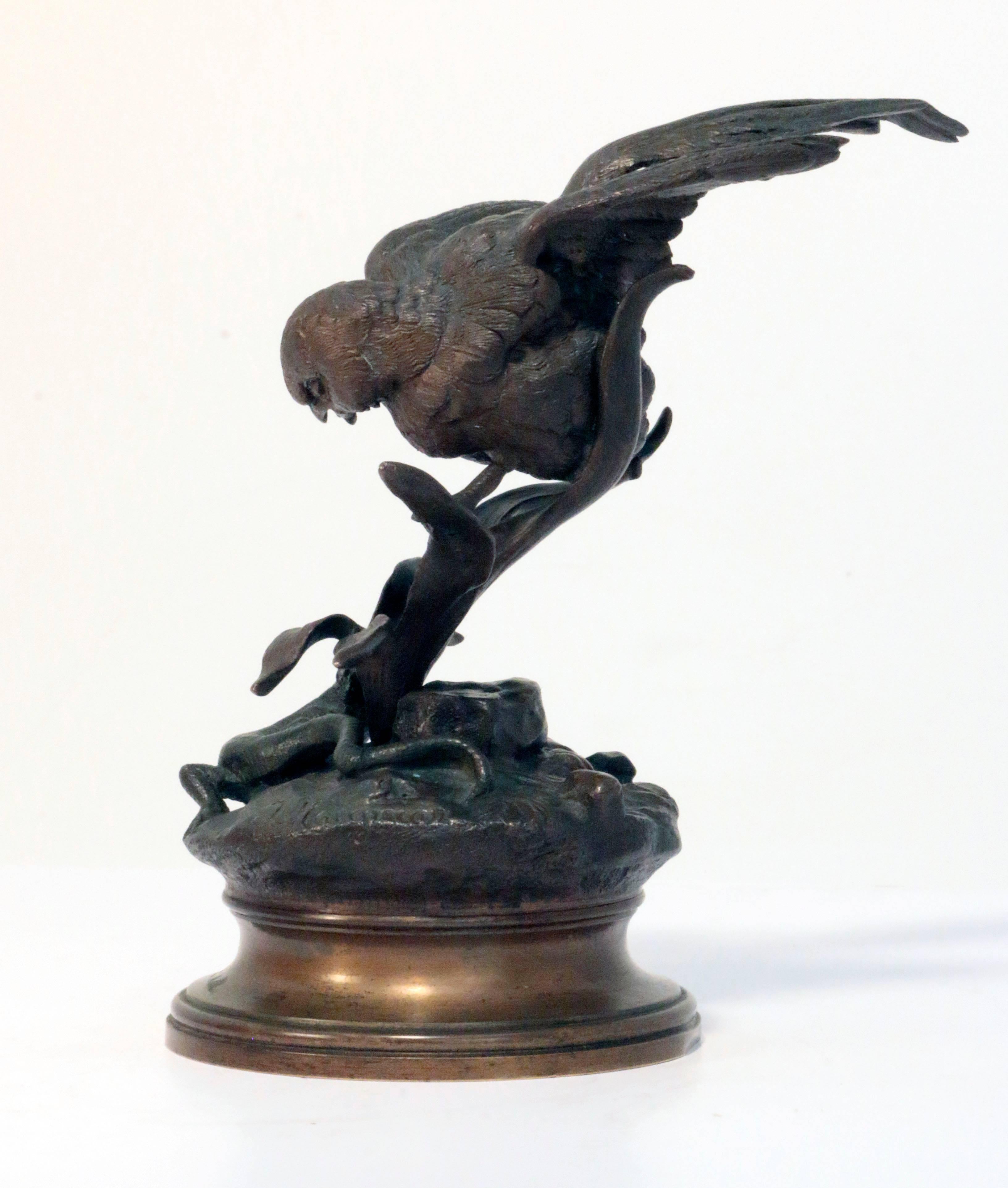 19th Century Bronze of Sparrow and Lizard by Jules Moigniez