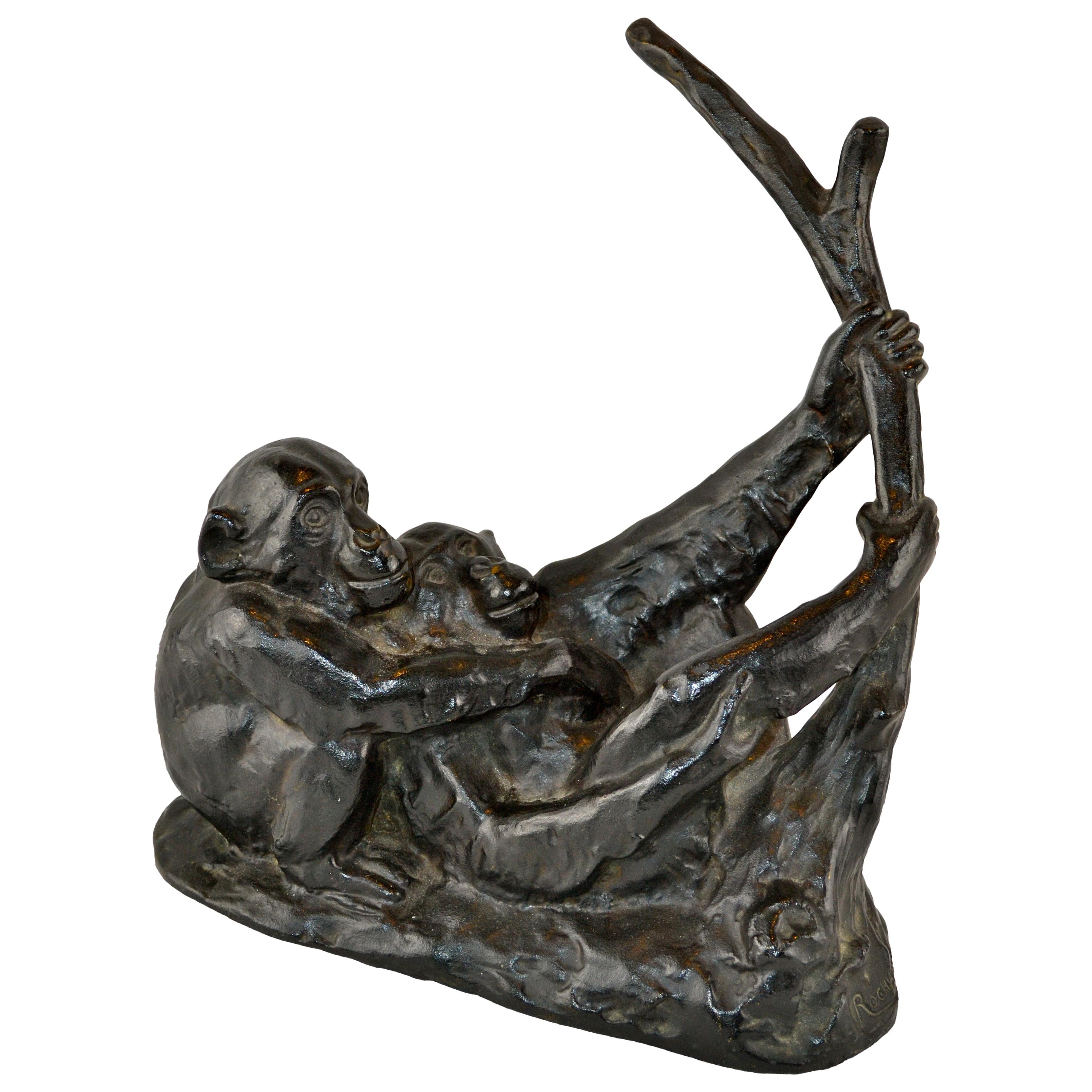 Bronze of Two Playful Monkeys by Rochard
