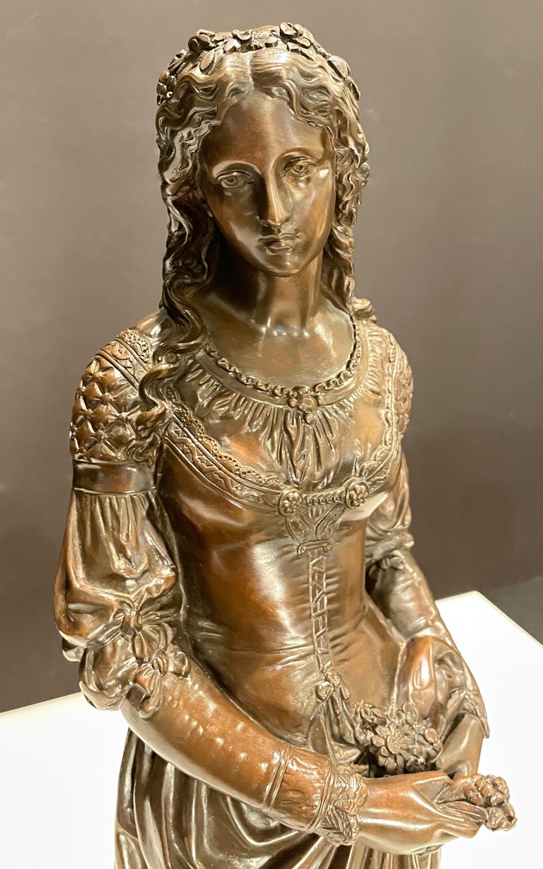 French Bronze of Young Woman with Flowers by Marcel Debut For Sale