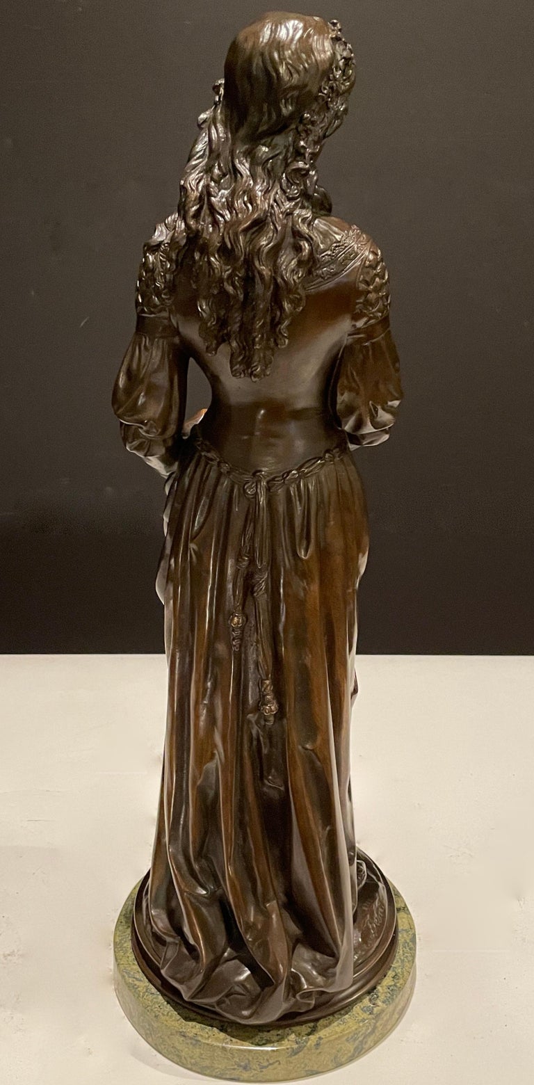 19th Century Bronze of Young Woman with Flowers by Marcel Debut For Sale