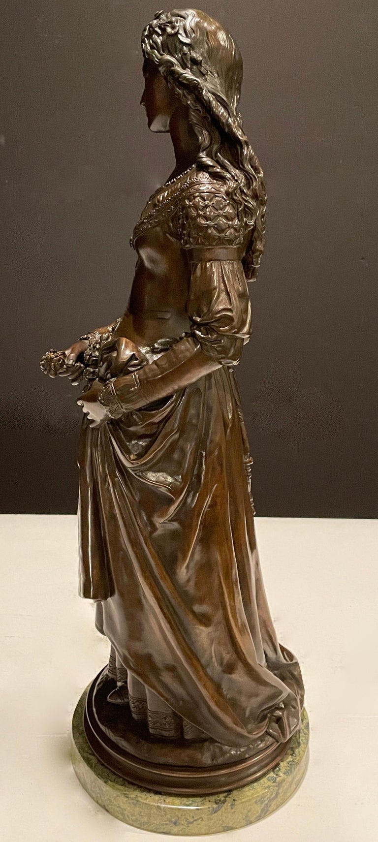Bronze of Young Woman with Flowers by Marcel Debut For Sale 1