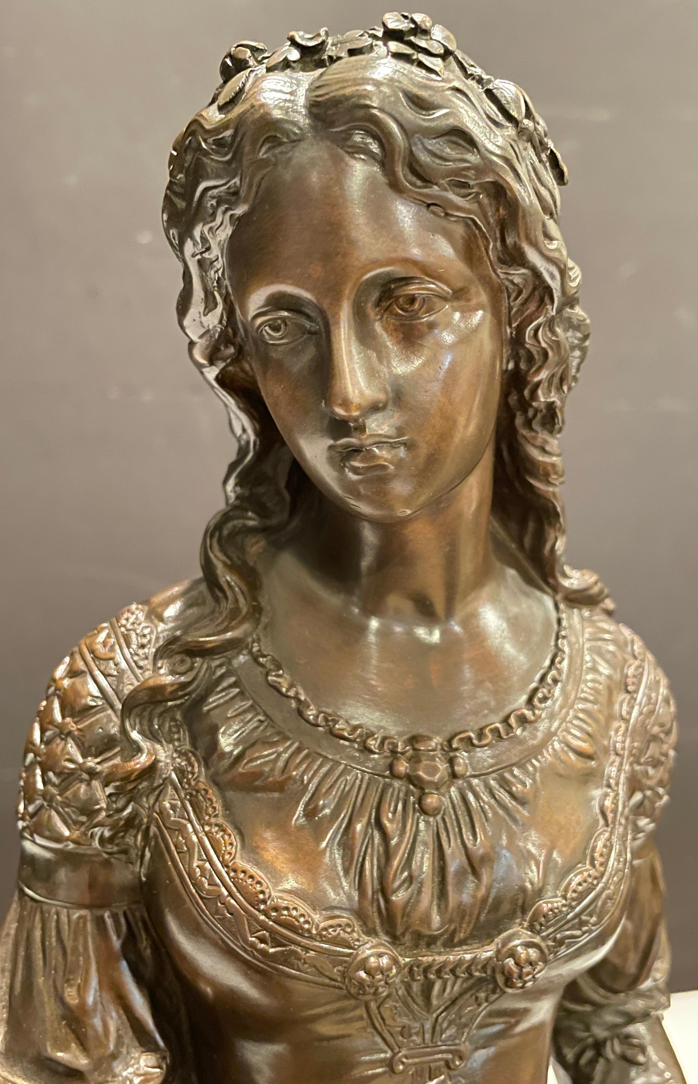 Bronze of Young Woman with Flowers by Marcel Debut For Sale 1
