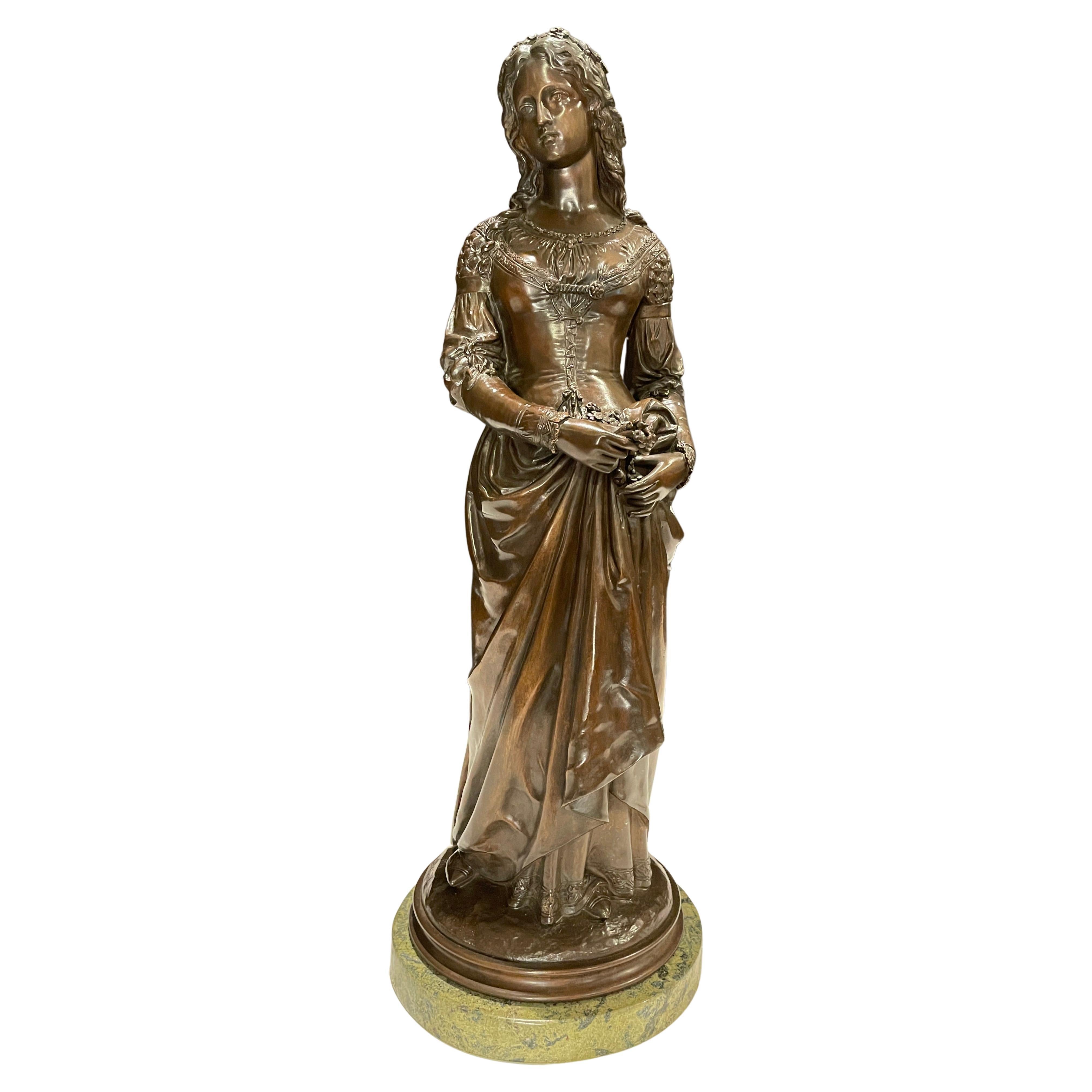 Bronze of Young Woman with Flowers by Marcel Debut