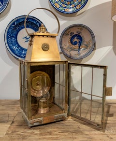 Bronze Oil Lantern with Crystals and Inscription on the Lower Part