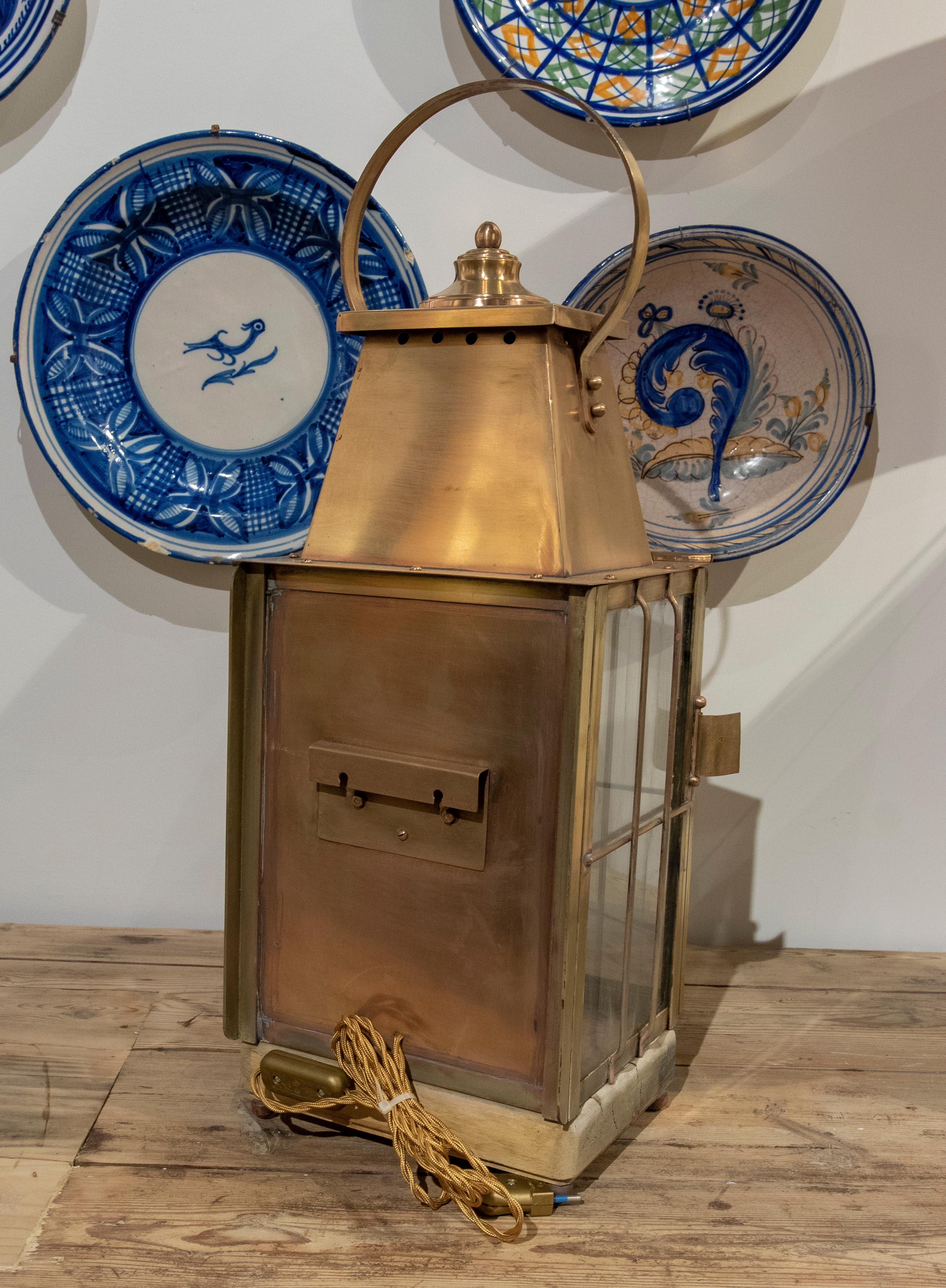 20th Century Bronze Oil Lantern with Crystals and Inscription on the Lower Part For Sale