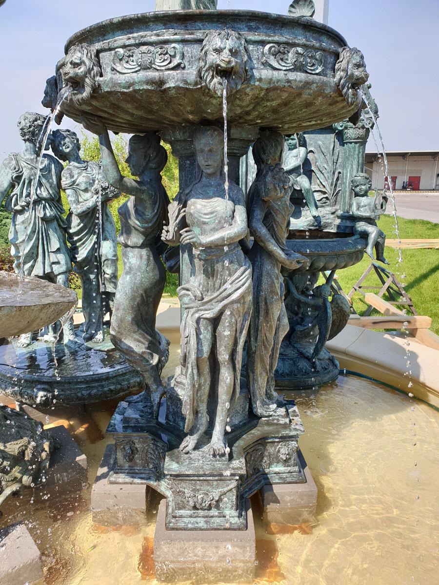 Bronze Old Palace freestanding fountain 3 meters high turn of 19th-20th century
A very high-class, old palace free-standing fountain, decorated with an extremely effective, classicistic iconographic program.
In addition to the beautiful and