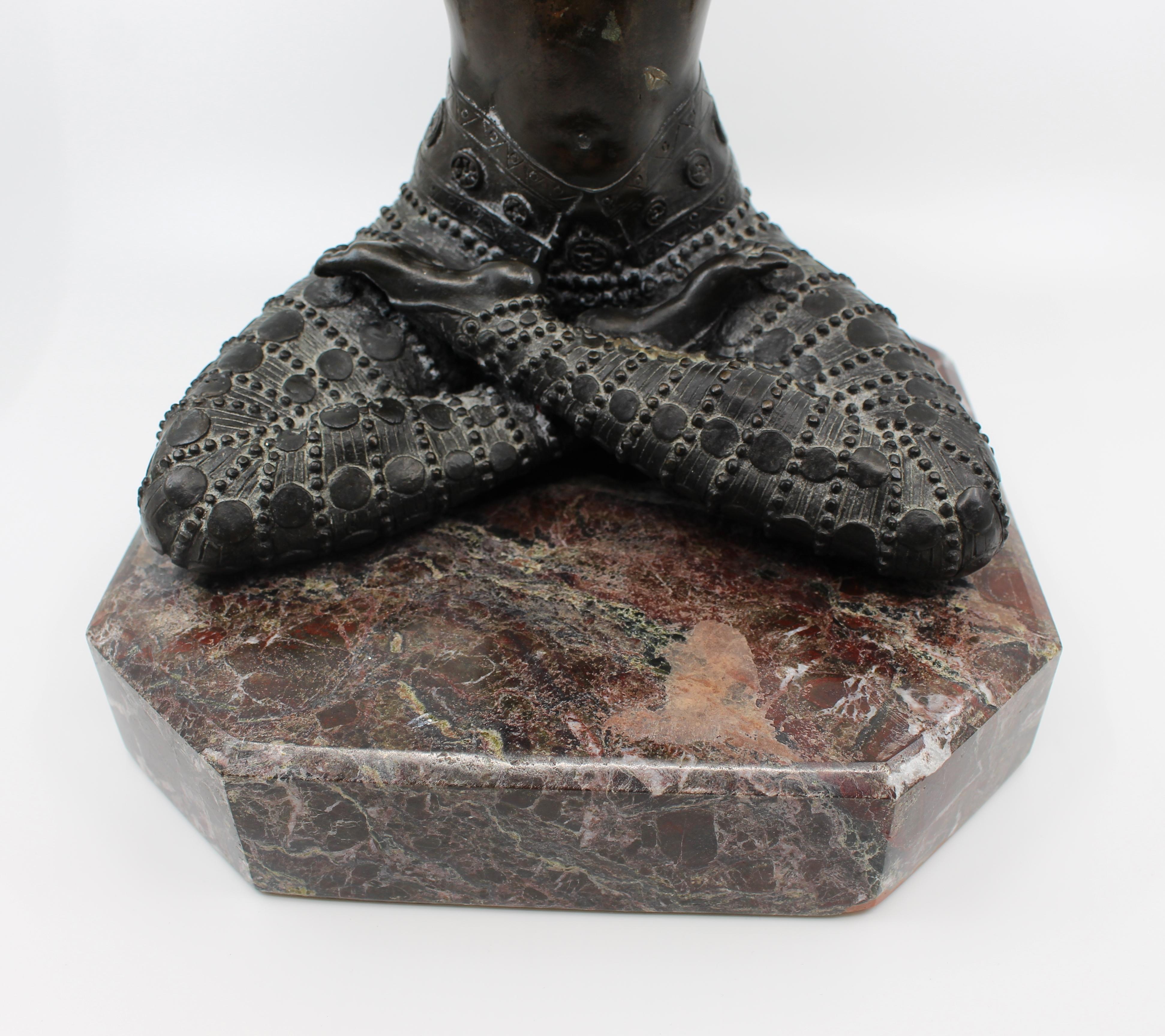 Bronze on Marble Base Seated Cross Legged Lady For Sale 6
