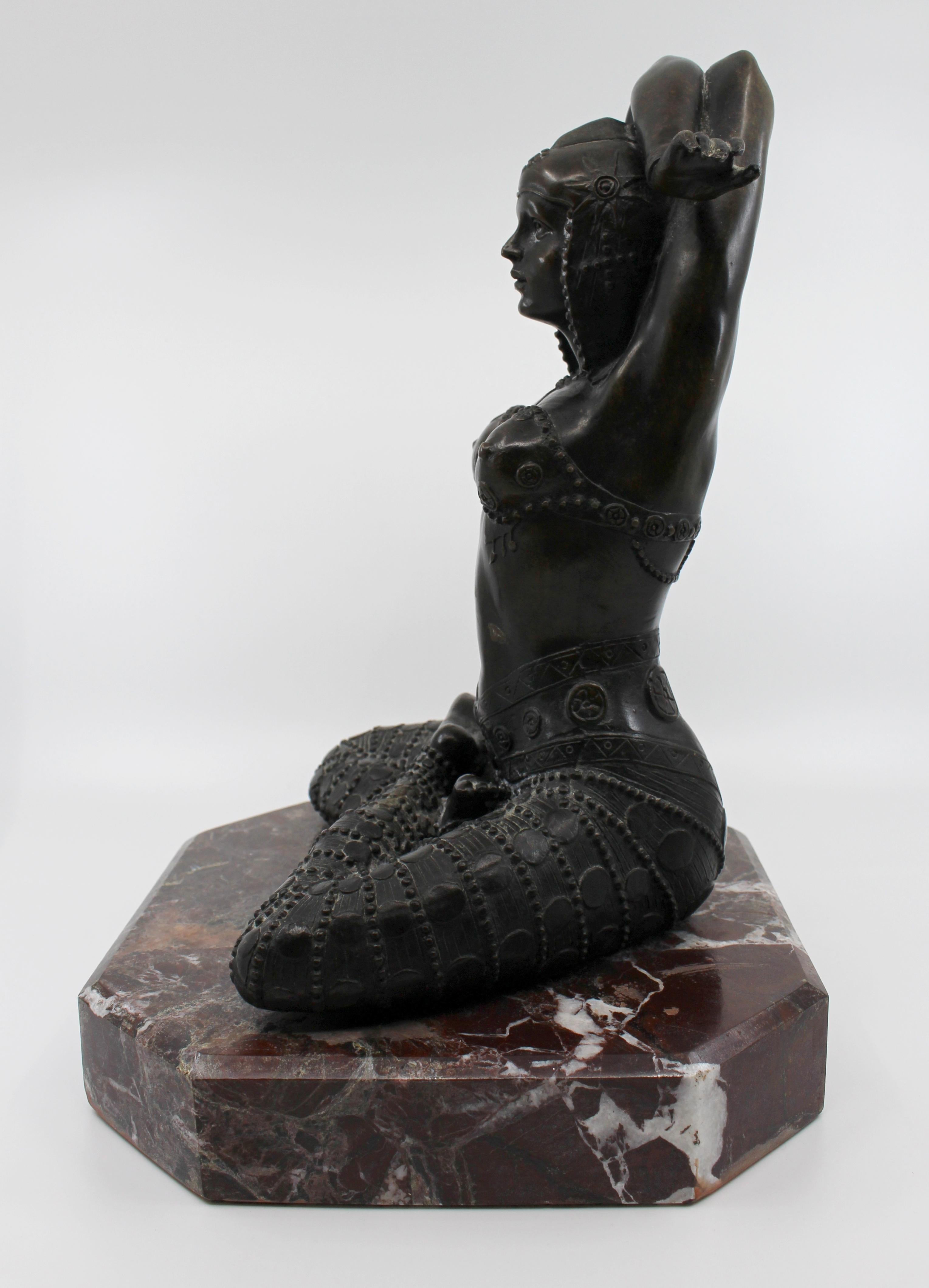 Bronze on Marble Base Seated Cross Legged Lady For Sale 2
