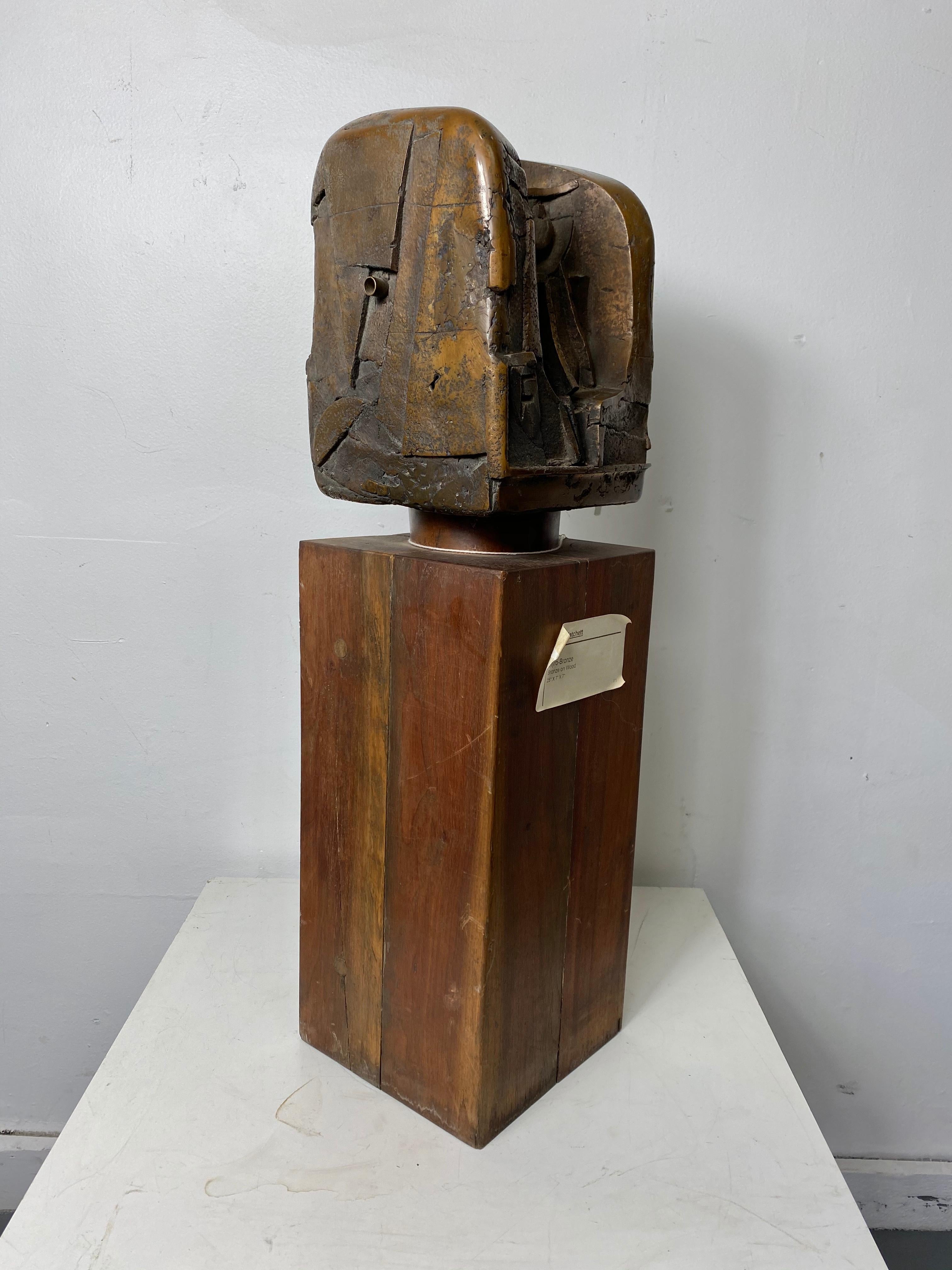 Mid-20th Century Bronze on Wood Brutalist Sculpture, 