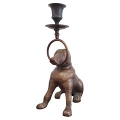 Vintage Bronze Candle Holder in the Form of a Labrador Retriever