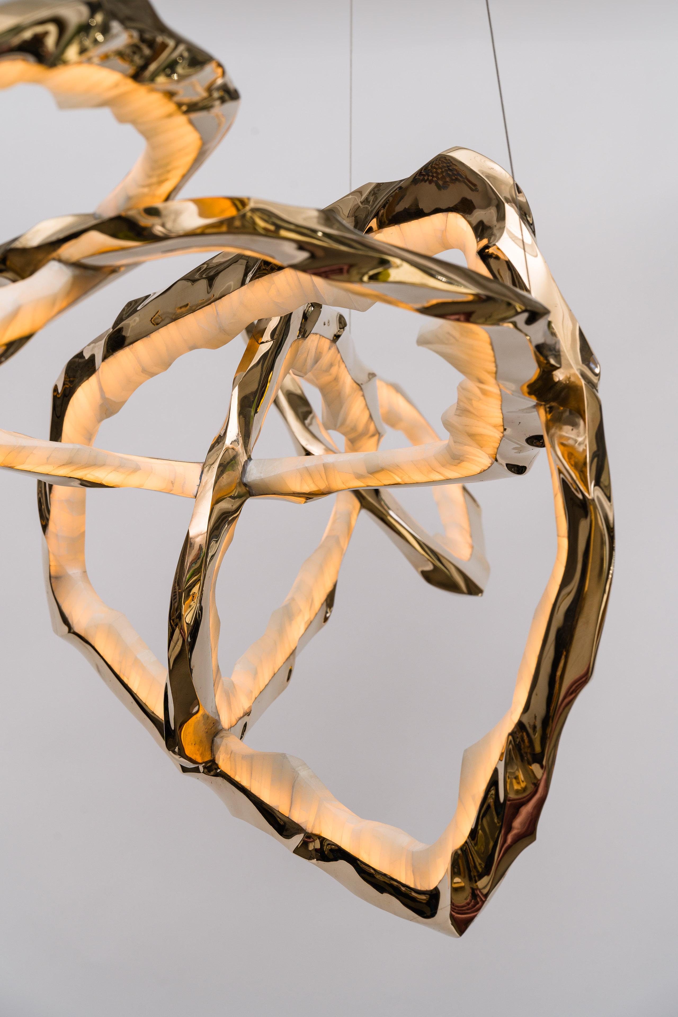 Tedesco Lampadario Circlet II in bronzo e onice in vendita