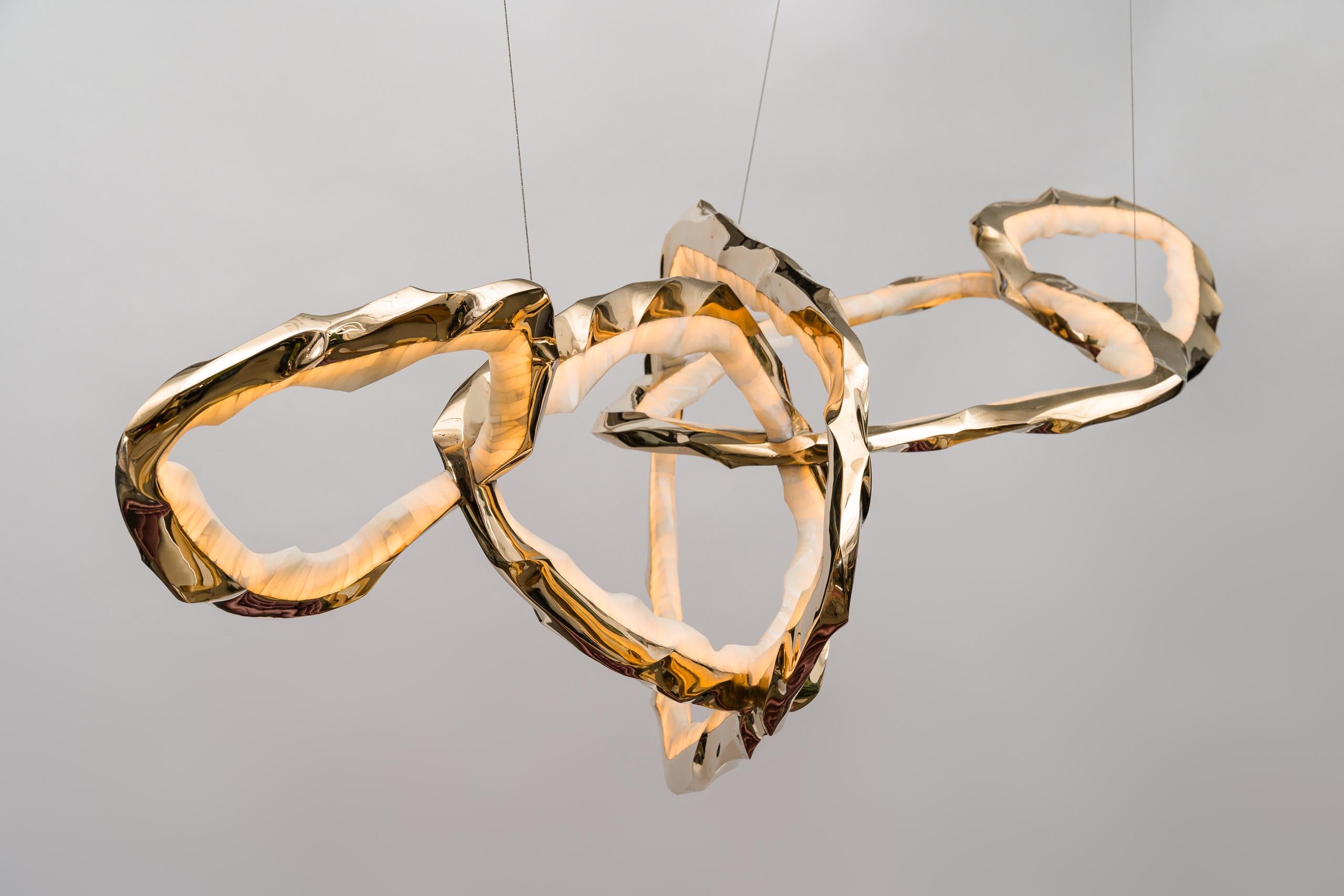 Bronzo Lampadario Circlet II in bronzo e onice in vendita