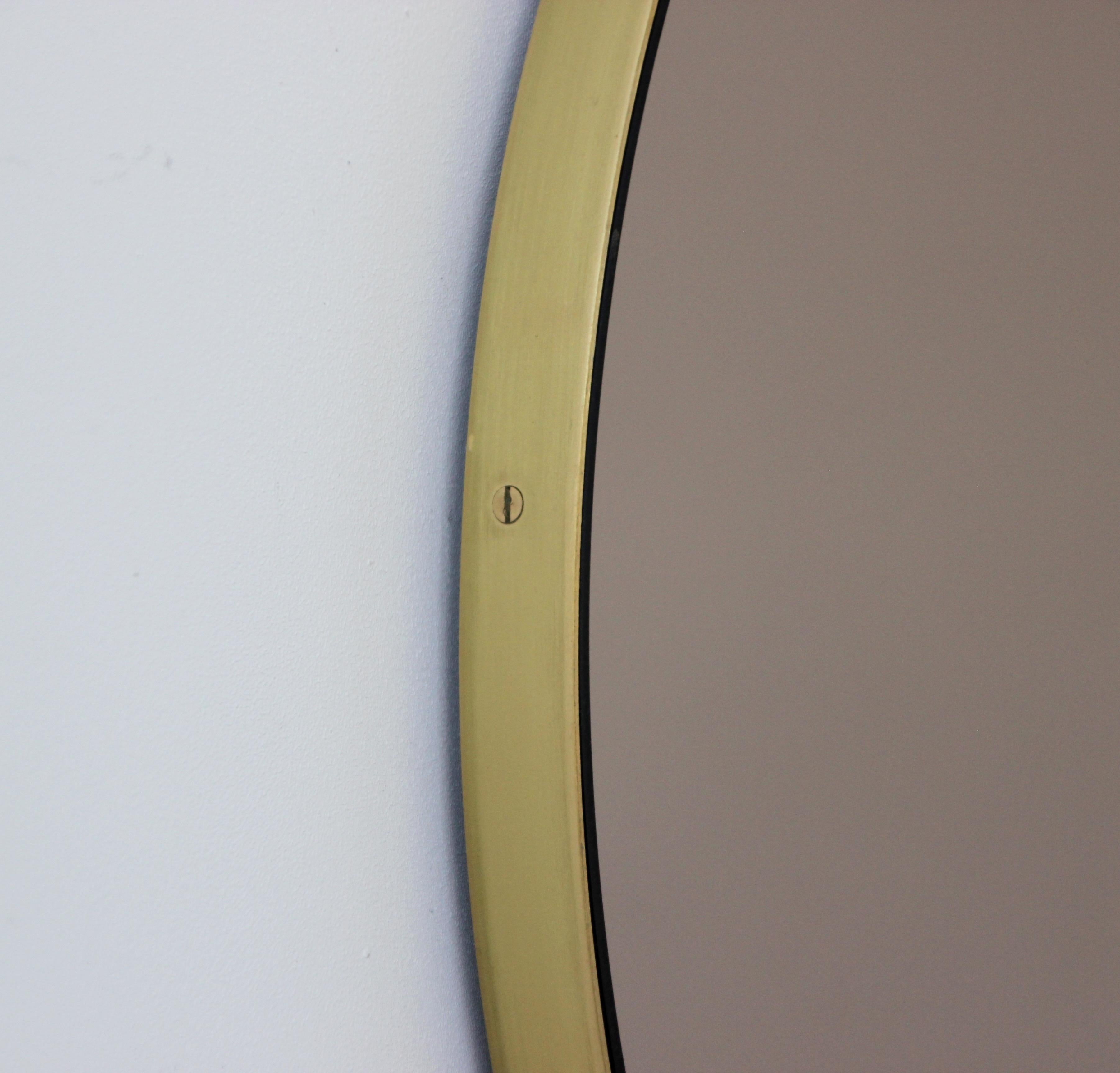 Brushed Orbis Bronze Tinted Contemporary Round Mirror, Brass Frame, Medium For Sale