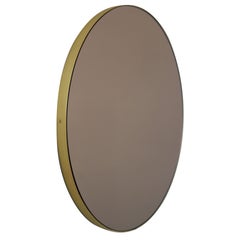 Orbis Bronze Tinted Modernist Round Mirror, Brass Frame, Customisable - Medium