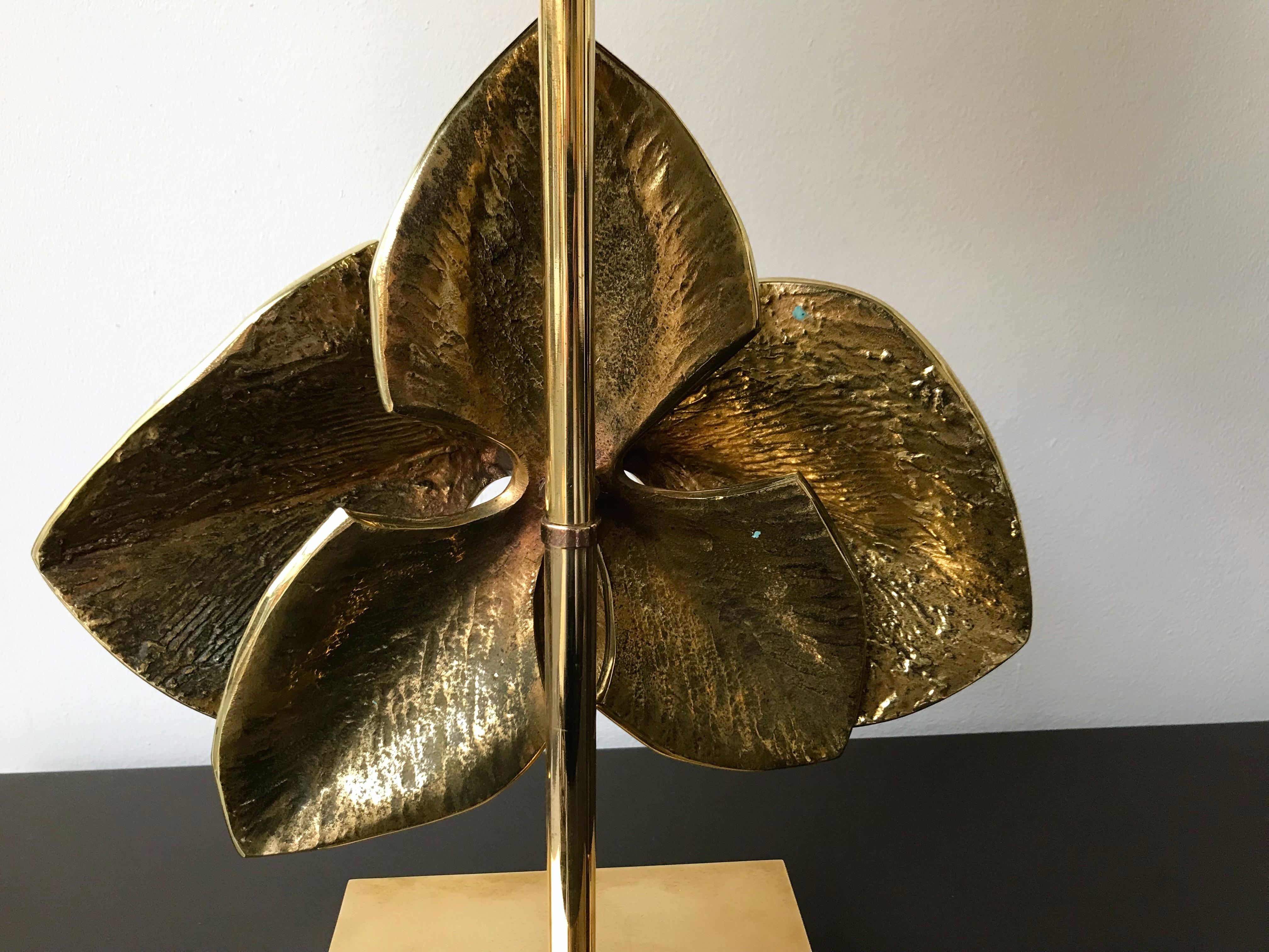 French Bronze Orchid Lamp by Maison Charles, France, 1970s