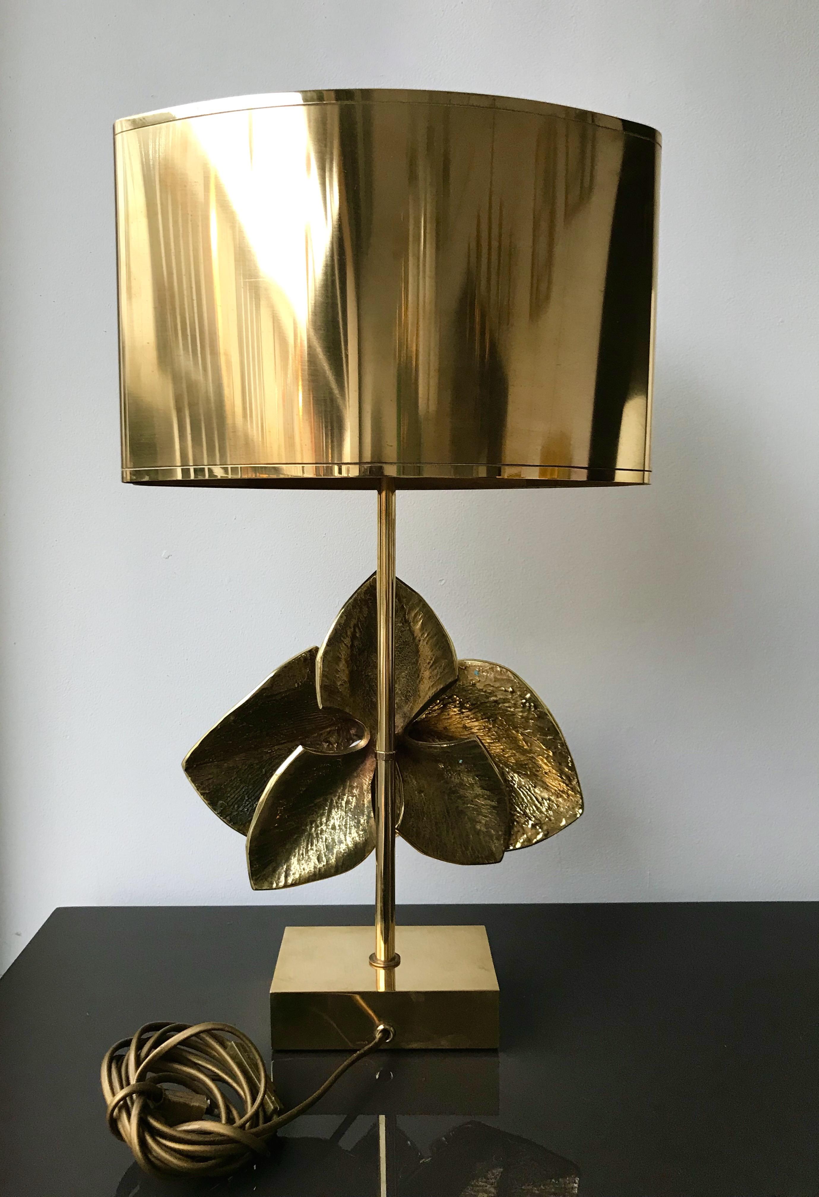 Gilt Bronze Orchid Lamp by Maison Charles, France, 1970s