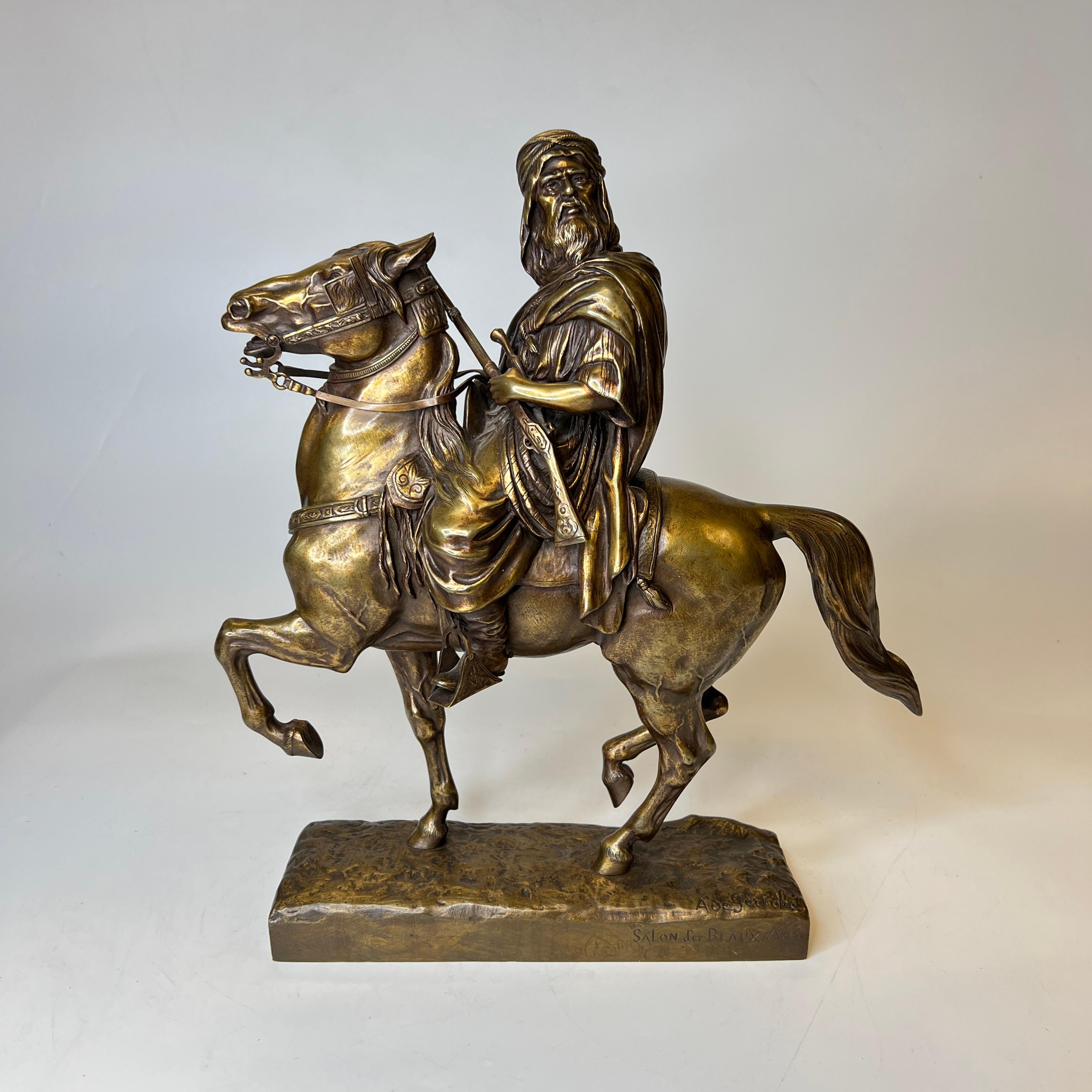 French Bronze Orientalist Sculpture of Arab on Horseback After A. de Gericke