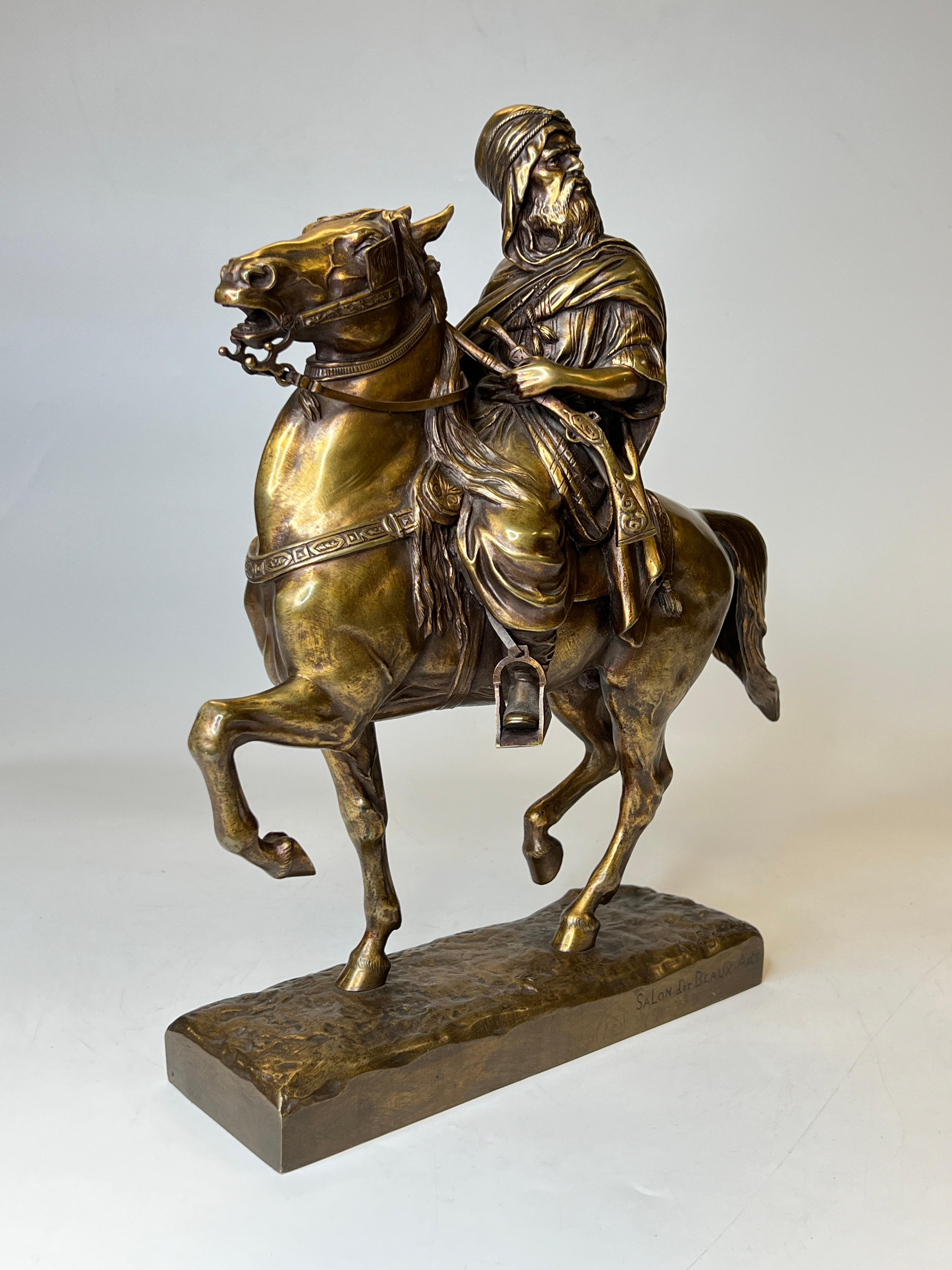 Patinated Bronze Orientalist Sculpture of Arab on Horseback After A. de Gericke