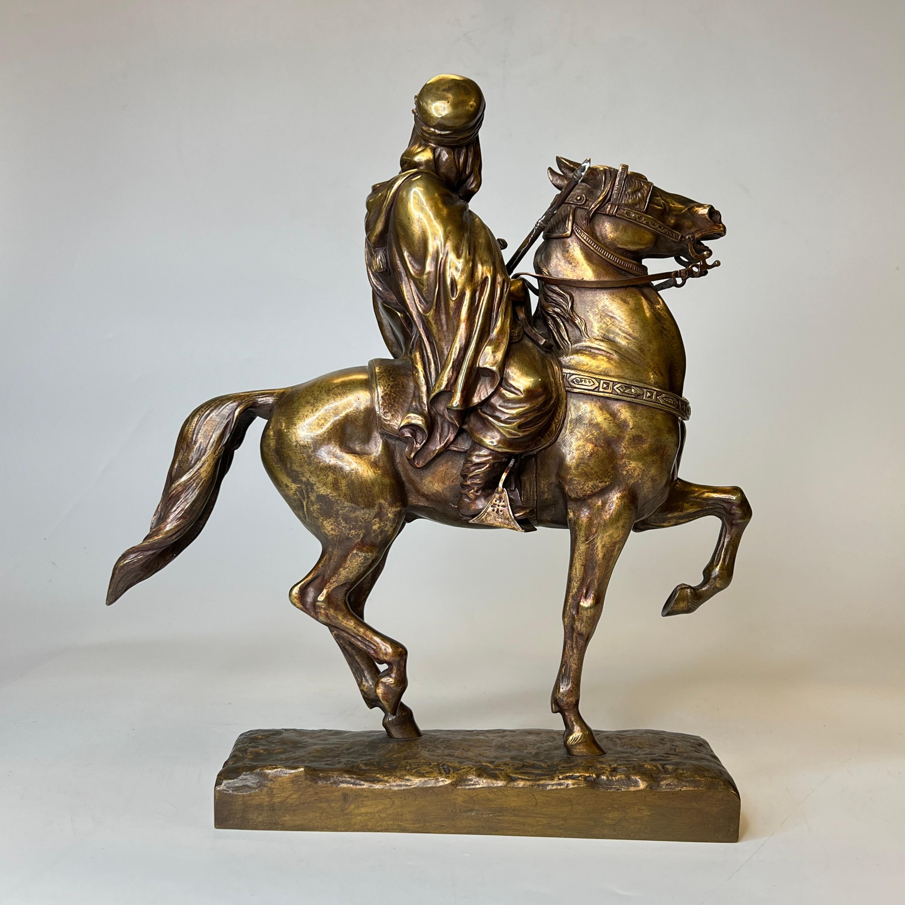 Bronze Orientalist Sculpture of Arab on Horseback After A. de Gericke In Good Condition In New York, NY