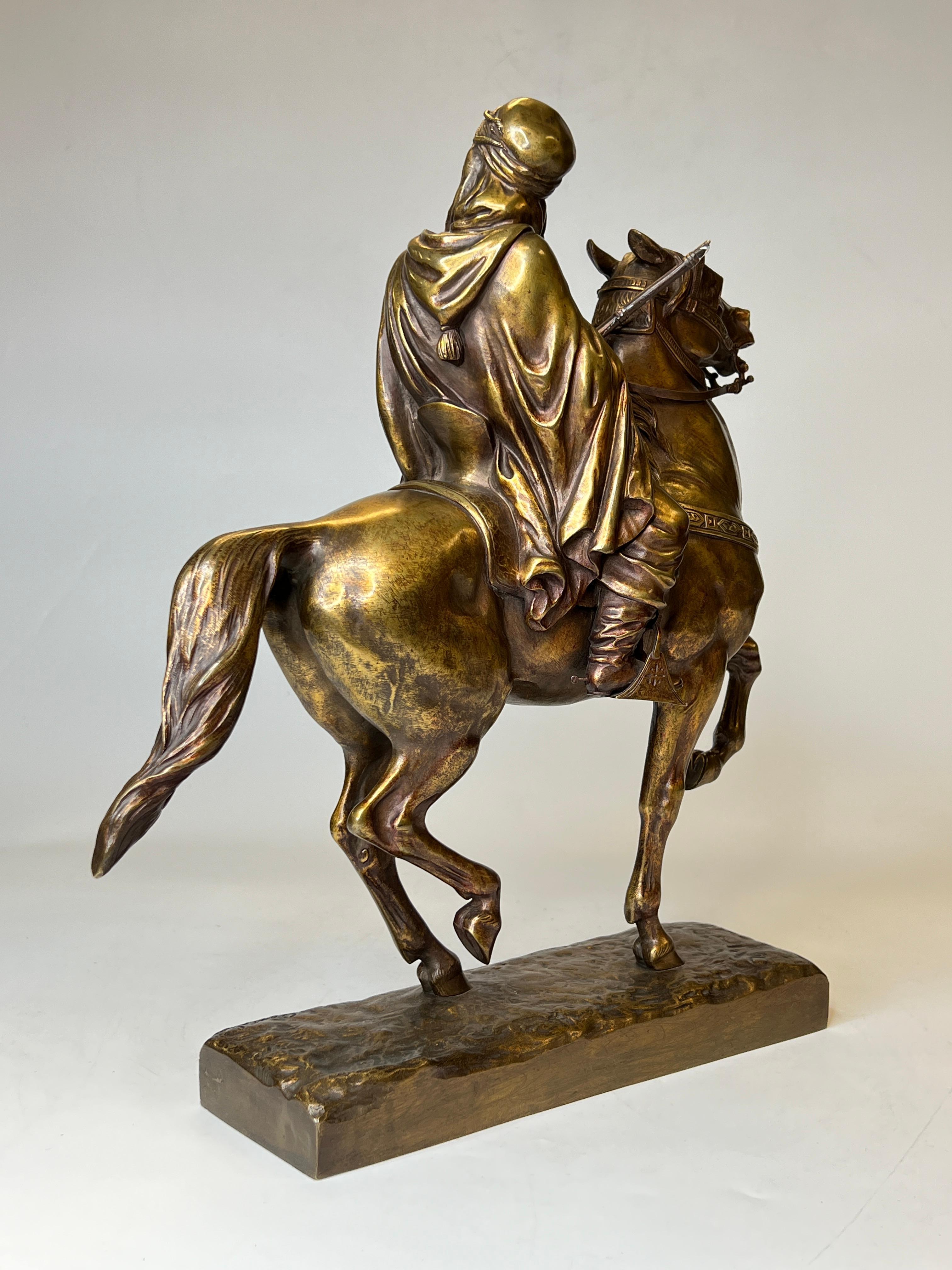 Bronze Orientalist Sculpture of Arab on Horseback After A. de Gericke 1