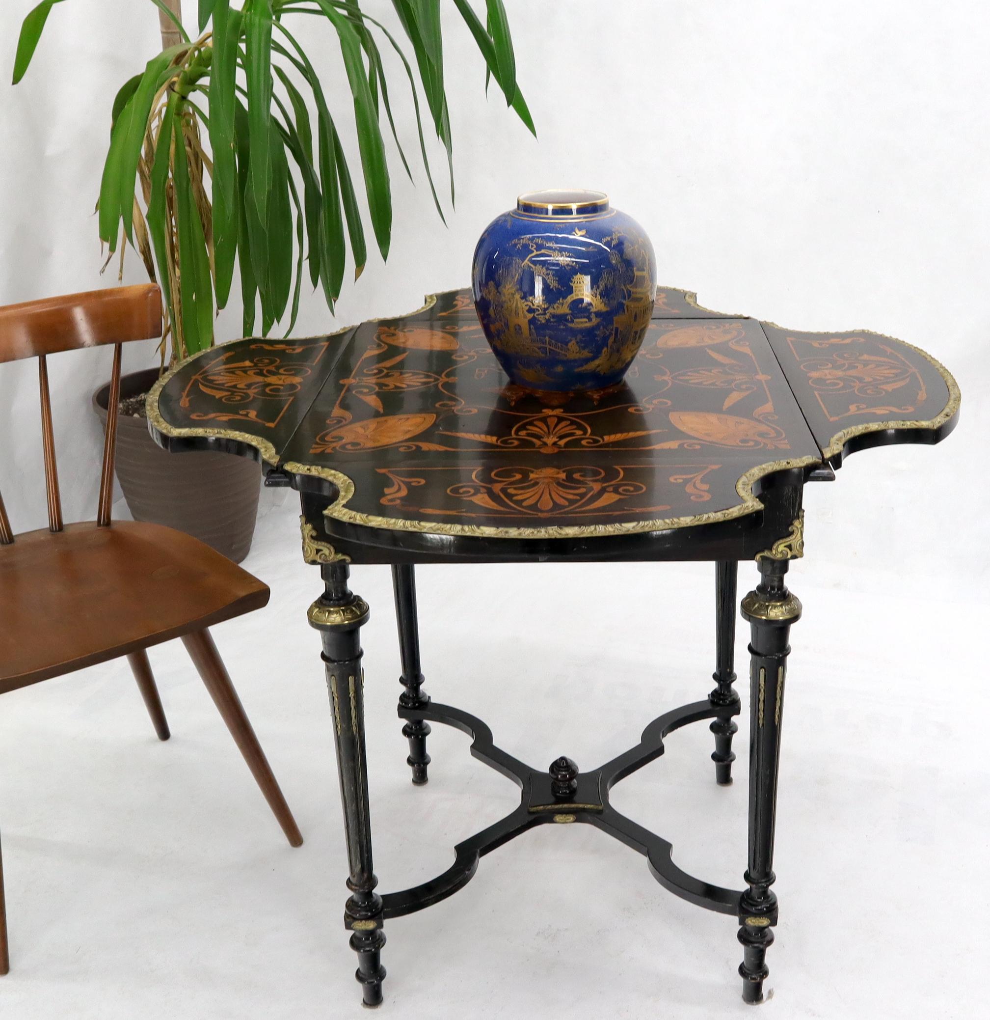 Bronze Ormolu Ebonized Mahogany Inlay Drop-Leaf Top Game Table Guerdon For Sale 6