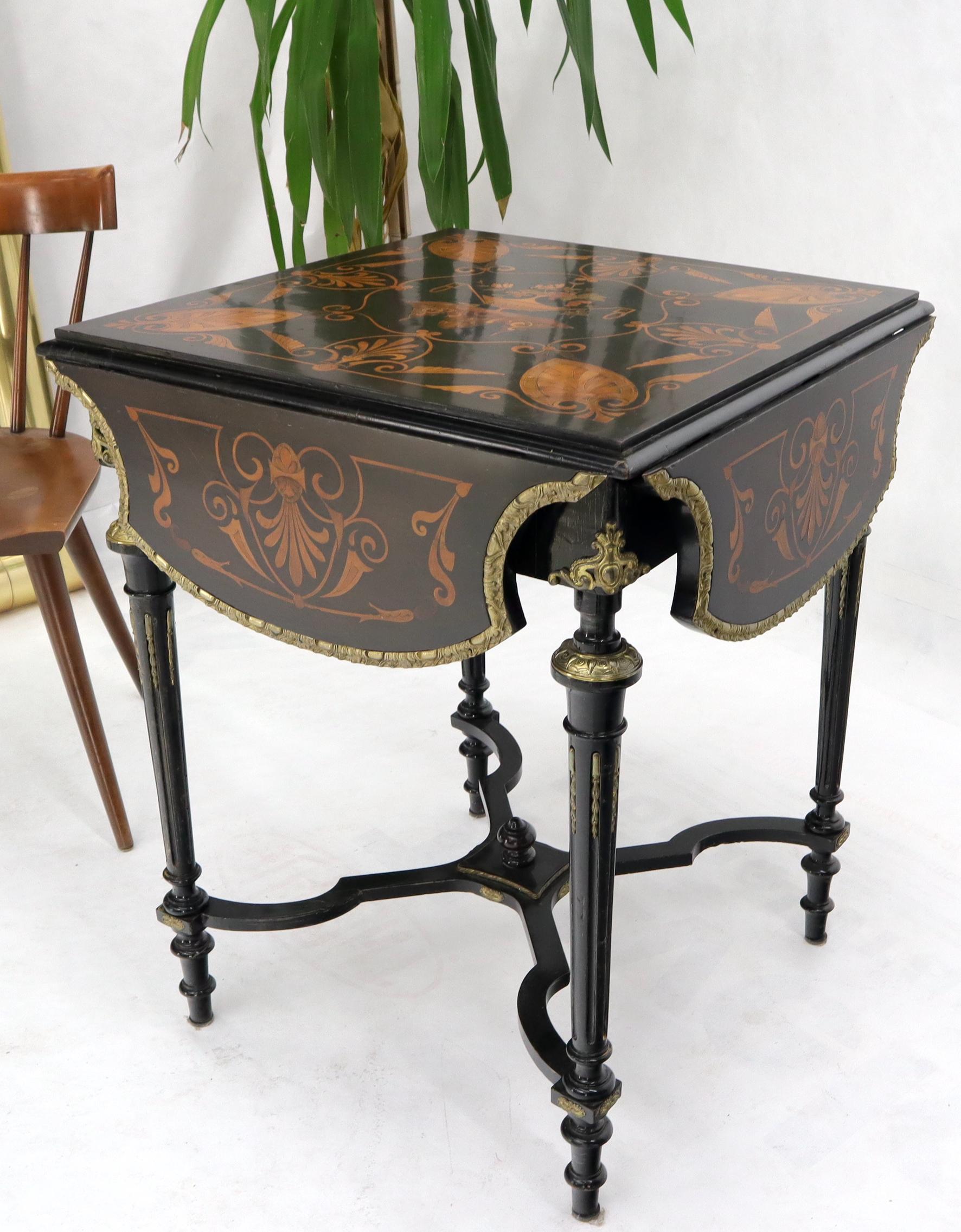 Bronze Ormolu Ebonized Mahogany Inlay Drop-Leaf Top Game Table Guerdon For Sale 9