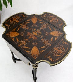 Bronze Ormolu Ebonized Mahogany Inlay Drop-Leaf Top Game Table Guerdon