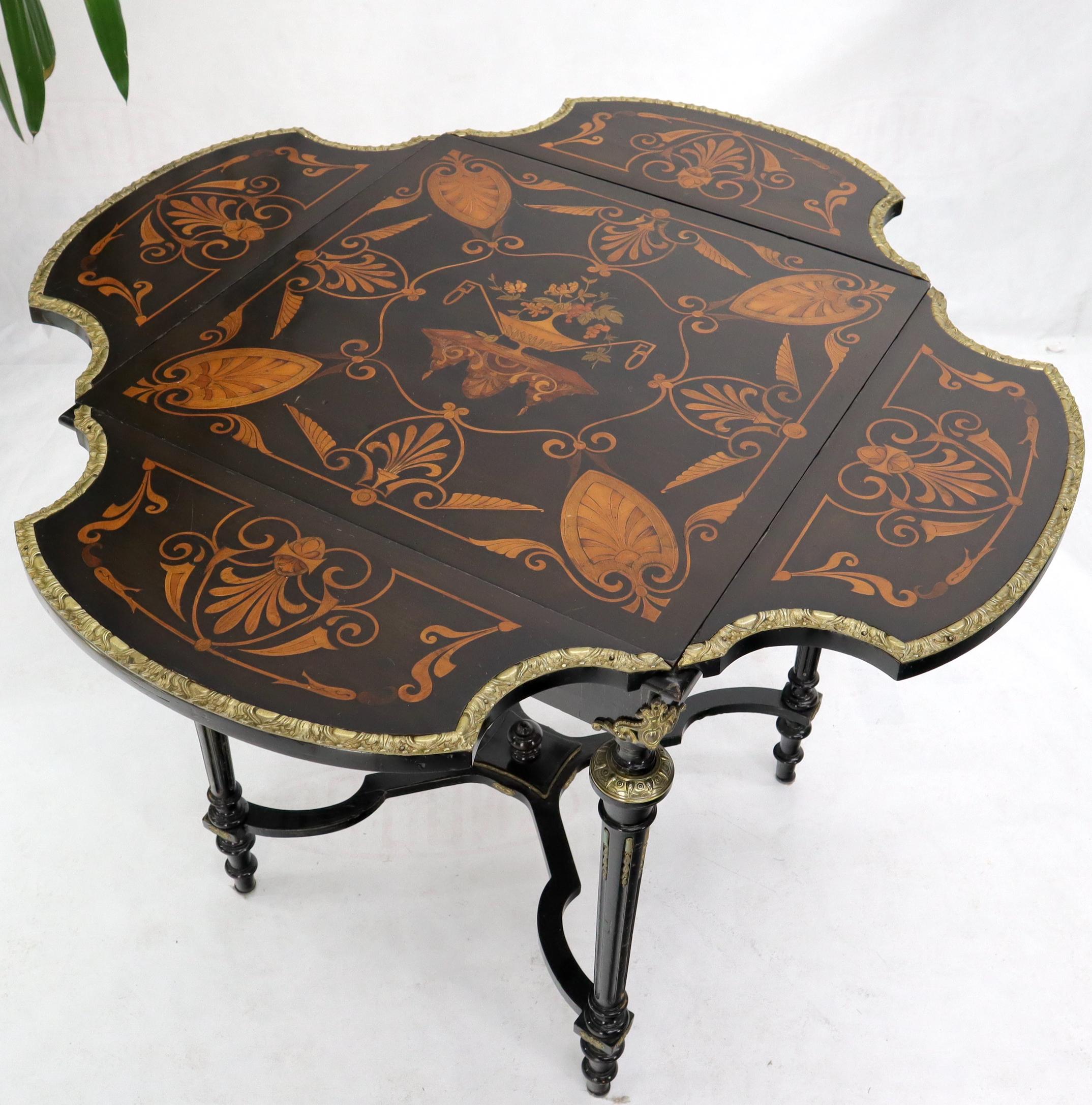Neoclassical Bronze Ormolu Ebonized Mahogany Inlay Drop-Leaf Top Game Table Guerdon For Sale