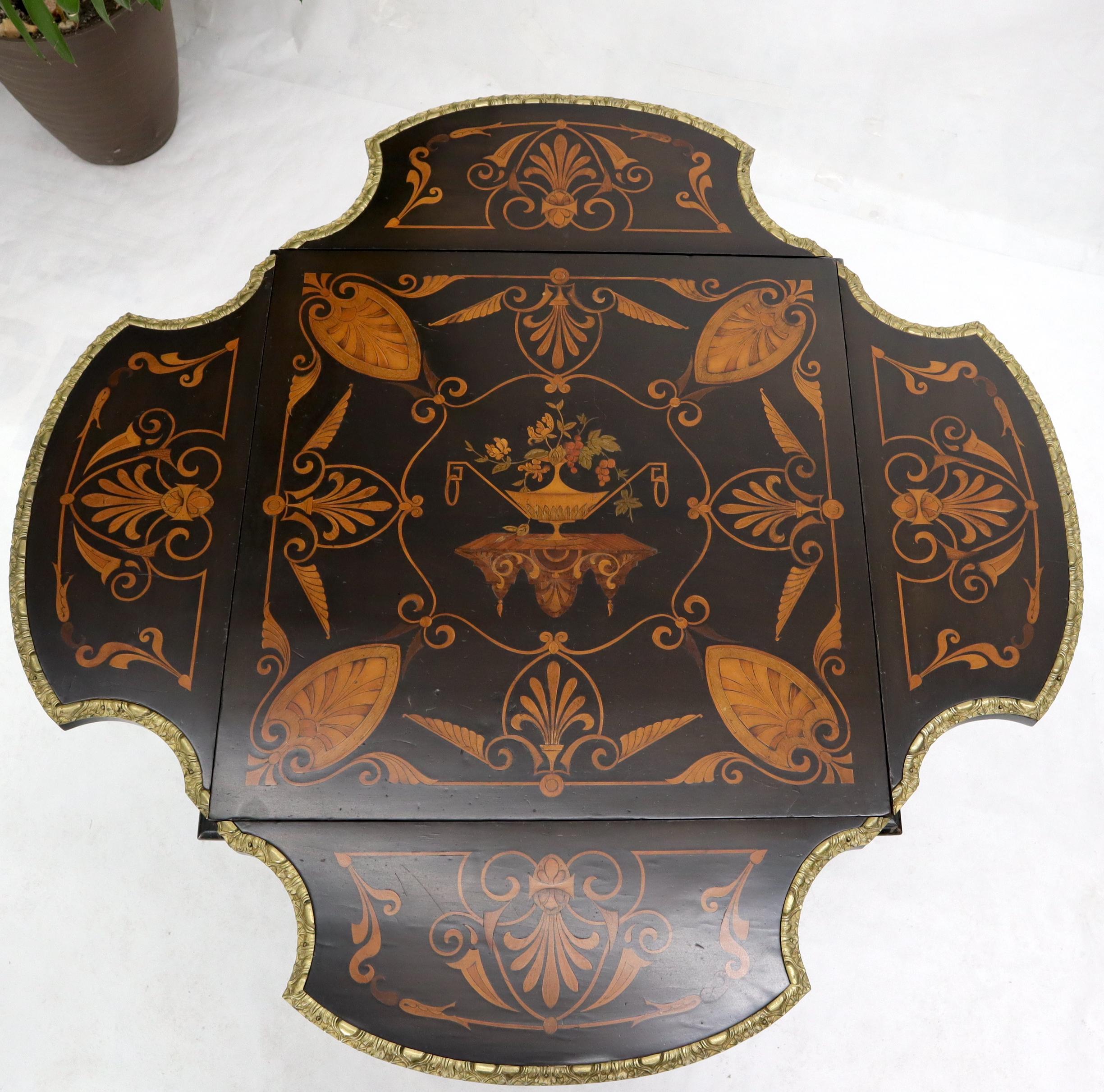 American Bronze Ormolu Ebonized Mahogany Inlay Drop-Leaf Top Game Table Guerdon For Sale