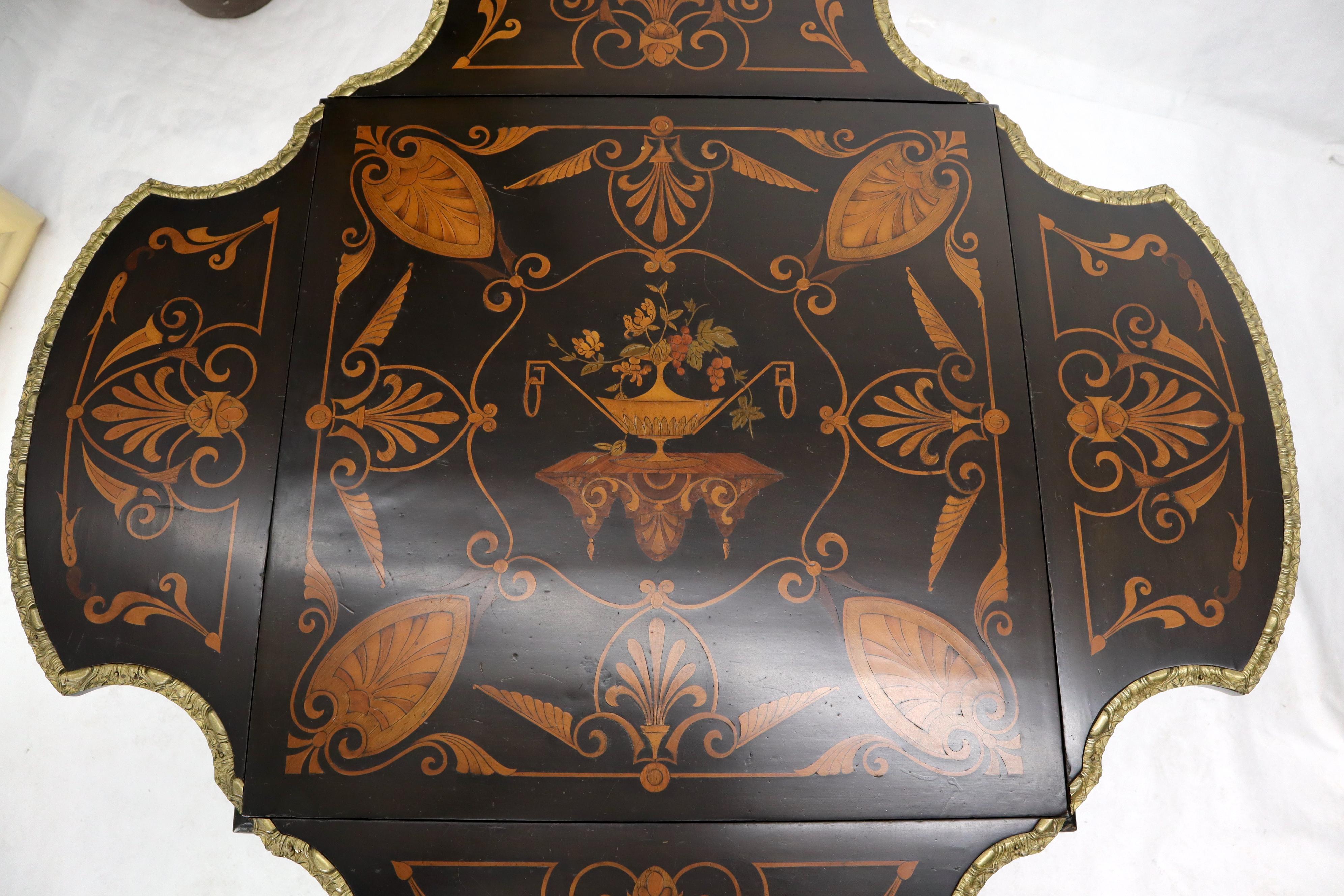 Bronze Ormolu Ebonized Mahogany Inlay Drop-Leaf Top Game Table Guerdon In Good Condition For Sale In Rockaway, NJ