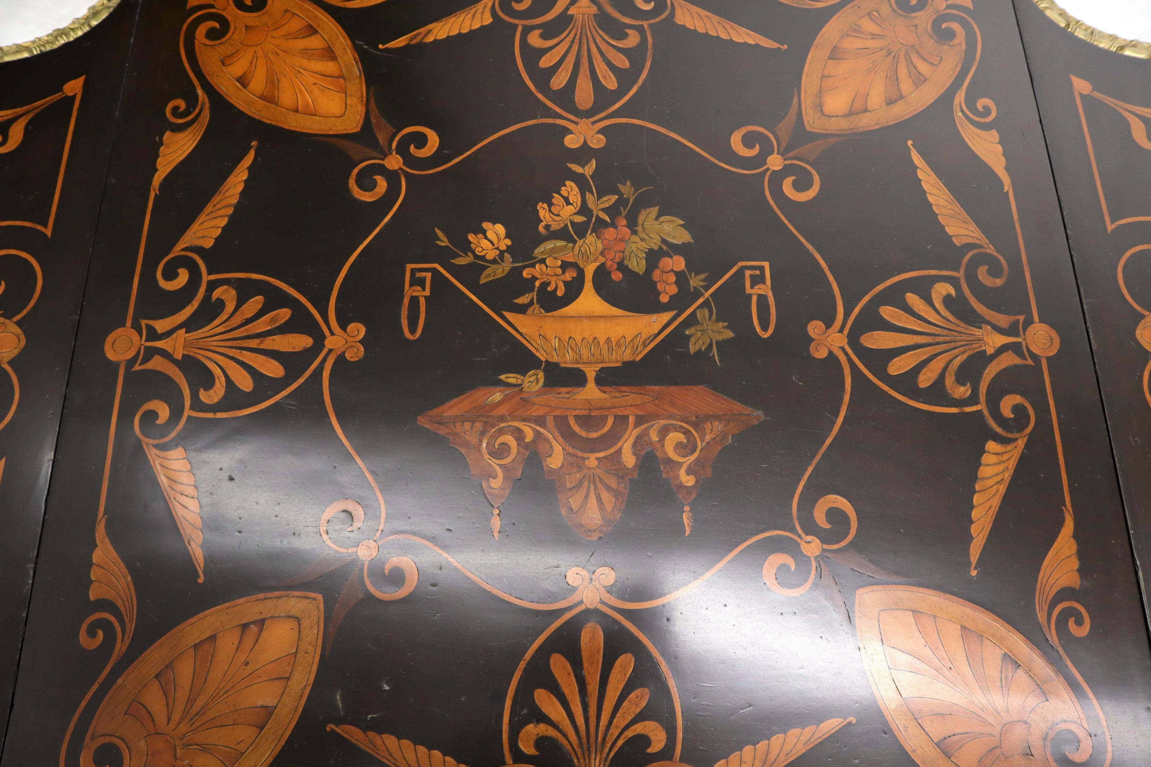 20th Century Bronze Ormolu Ebonized Mahogany Inlay Drop-Leaf Top Game Table Guerdon For Sale
