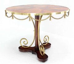 Bronze Ormolu Rope Tassels Neoclassical Gueridon Center Cafe Game Lamp Table