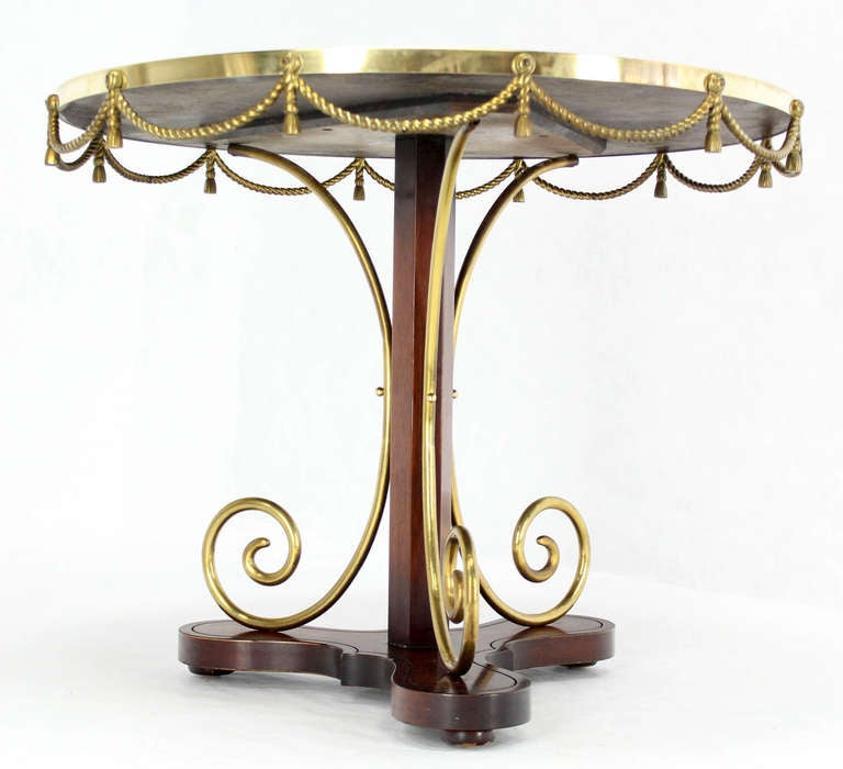 Mid-Century Modern Bronze Ormolu Rope Tassels Neoclassical Gueridon Center Cafe Game Lamp Table For Sale