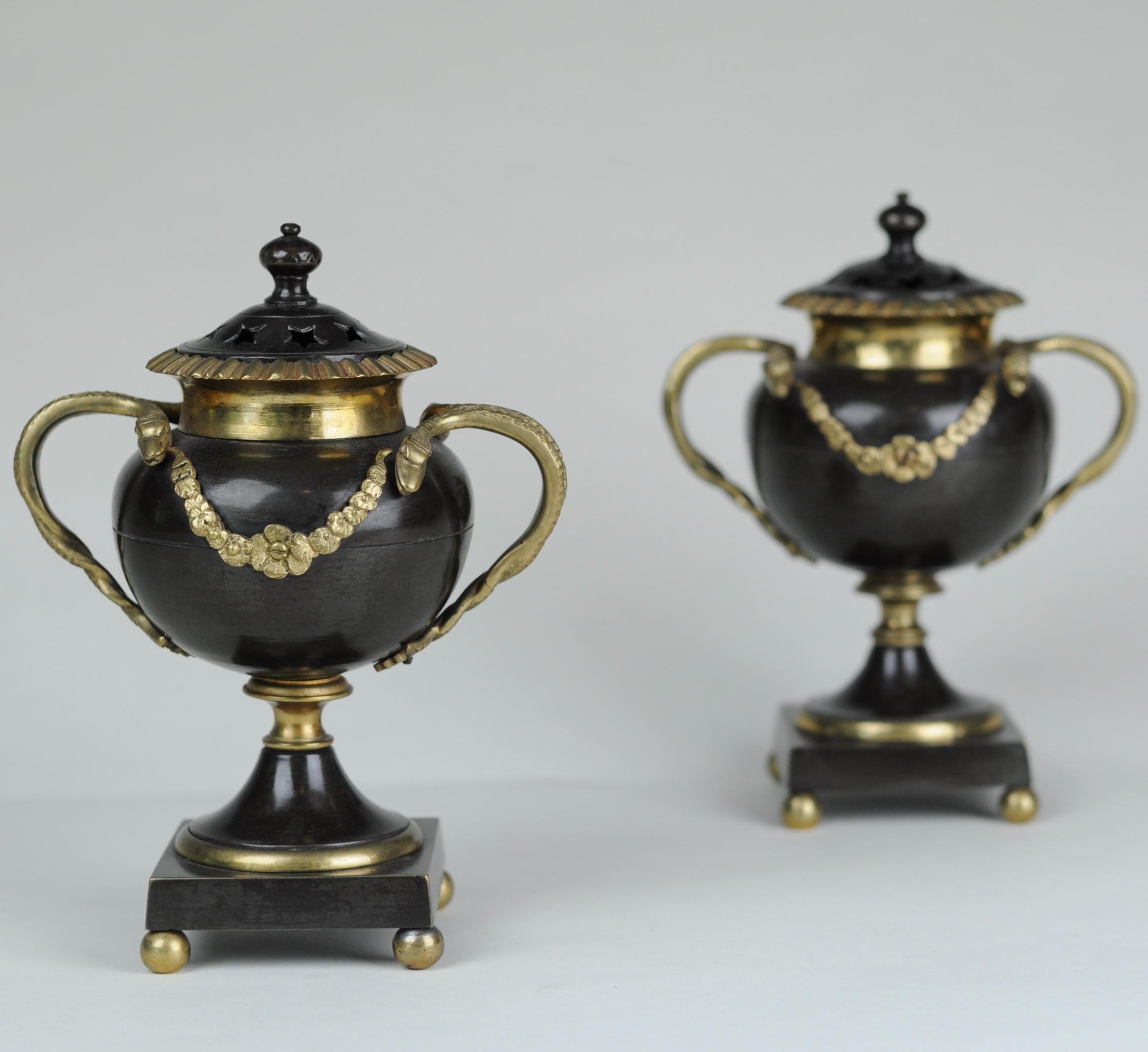Cast Bronze & Ormolu Vase Shaped Candlesticks or Pastille/Incense Burners For Sale