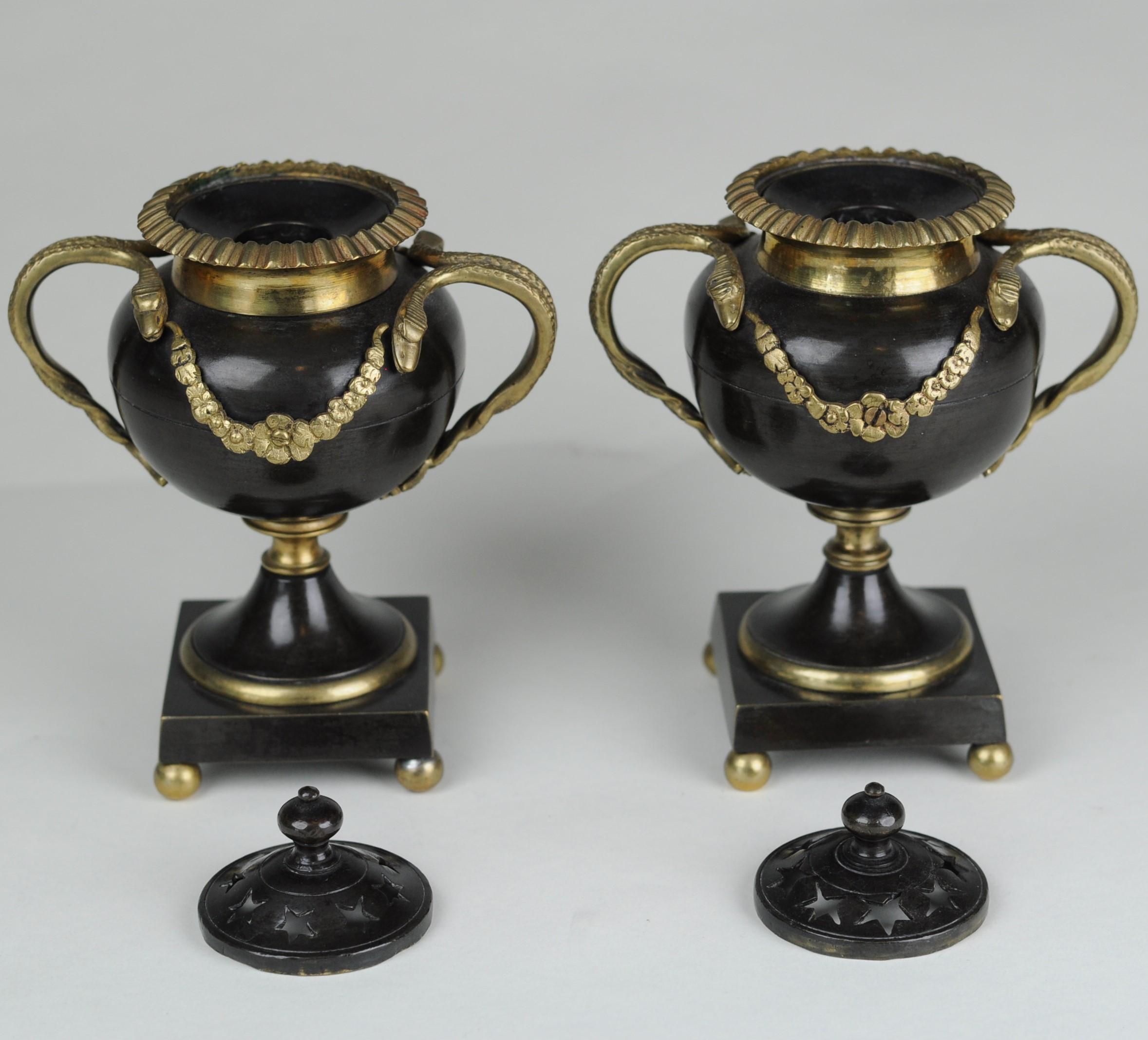 Bronze & Ormolu Vase Shaped Candlesticks or Pastille/Incense Burners In Good Condition In Folkestone, GB