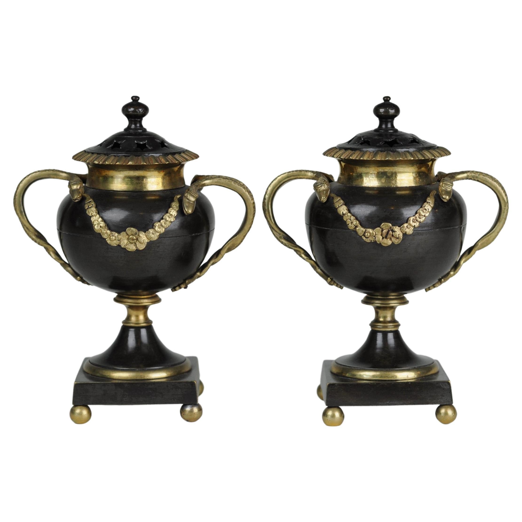 Bronze & Ormolu Vase Shaped Candlesticks or Pastille/Incense Burners