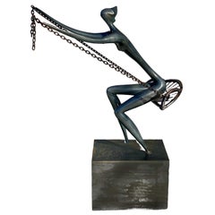 Bronze Outdoor/Indoor Große Seltene Skulptur The Swing Leon Bronstein, Israel