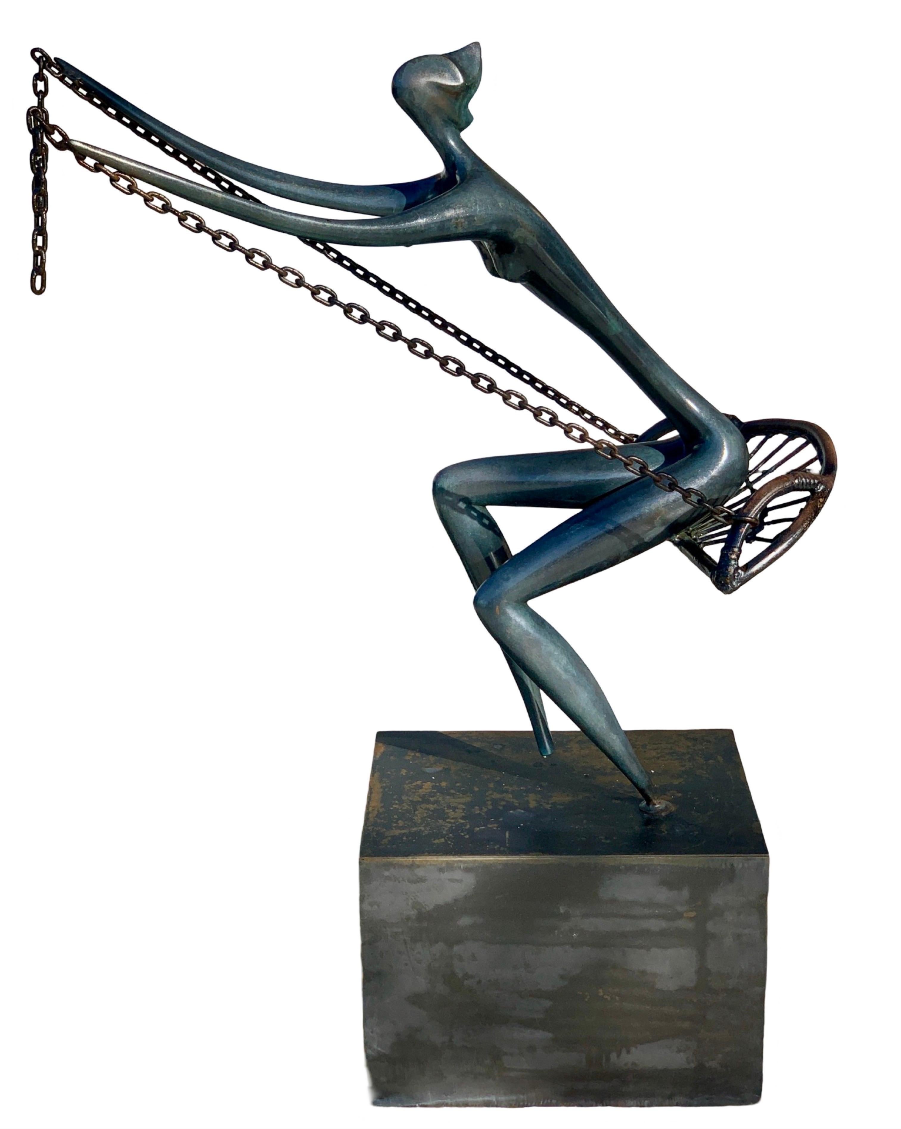 Israeli Bronze Outdoor/Indoor Large Rare Sculpture “The Swing” Leon Bronstein, Israel