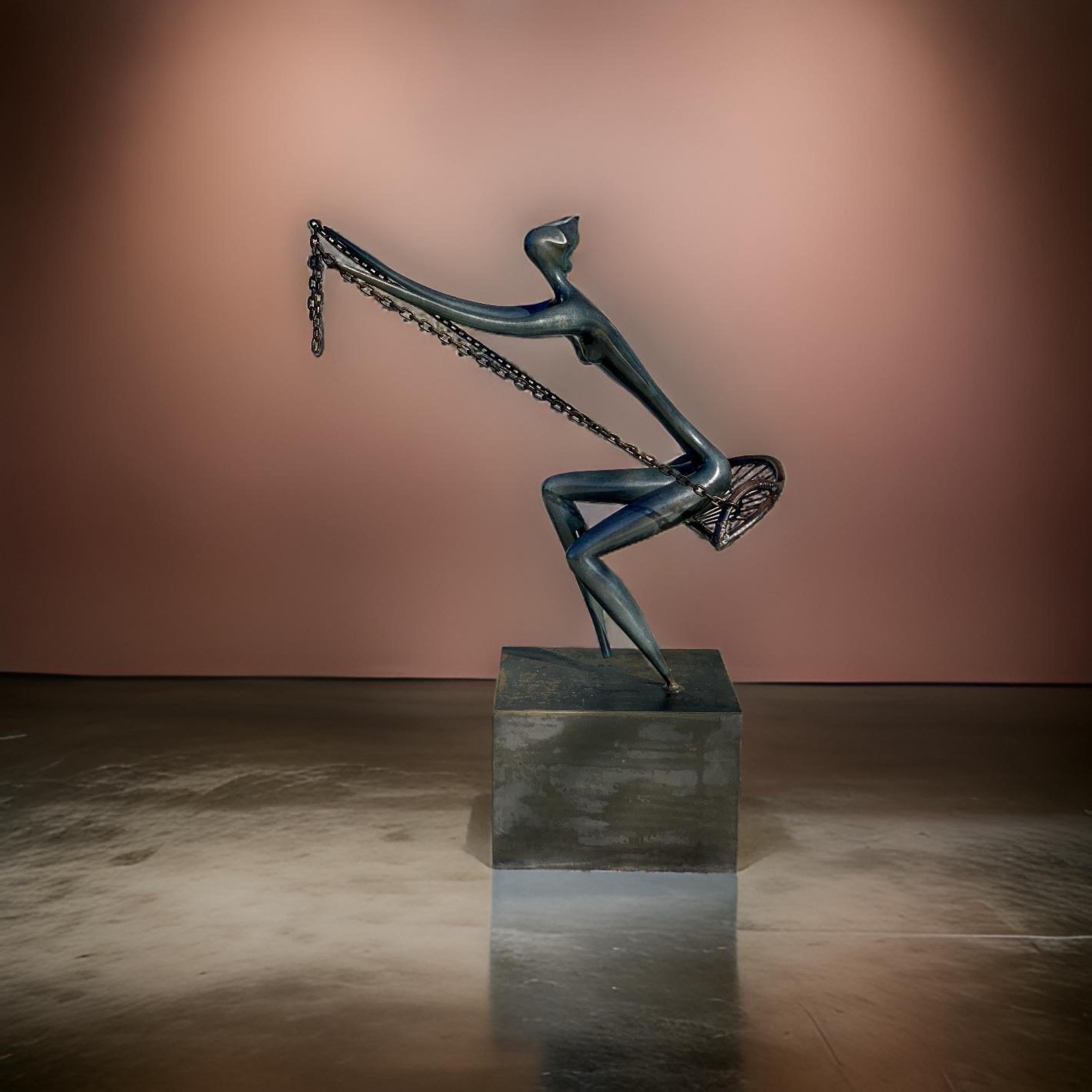 Hand-Crafted Bronze Outdoor/Indoor Large Rare Sculpture “The Swing” Leon Bronstein, Israel