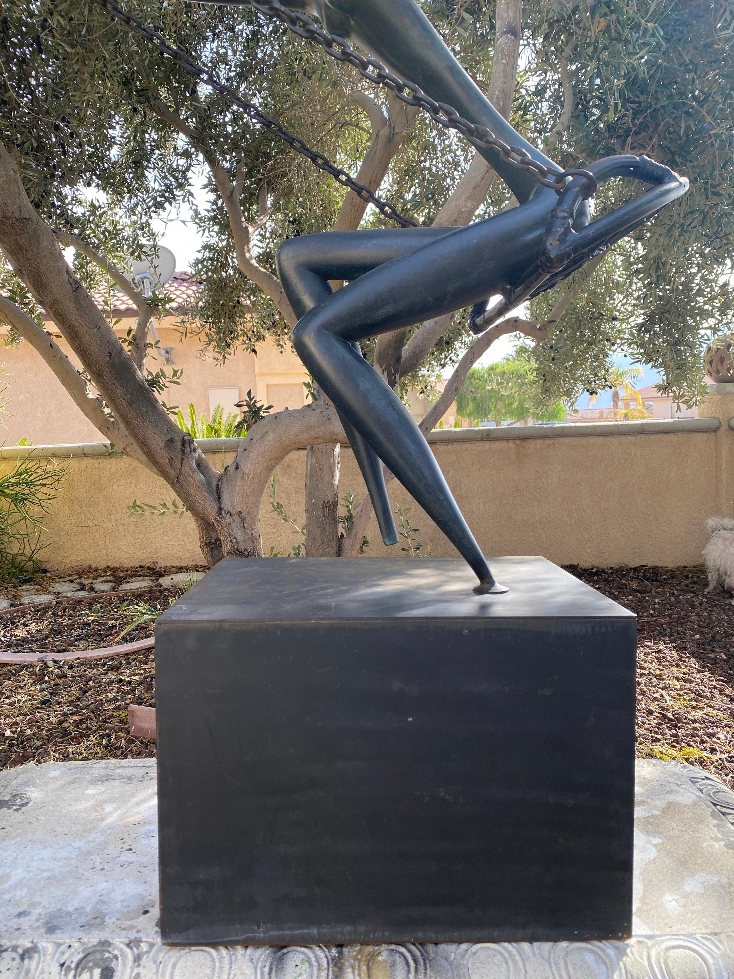 Bronze Outdoor/Indoor Large Rare Sculpture “The Swing” Leon Bronstein, Israel In Good Condition In Palm Springs, CA