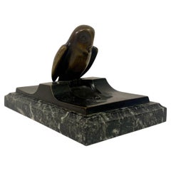 Antique Bronze Owl and Marble Paper Weight