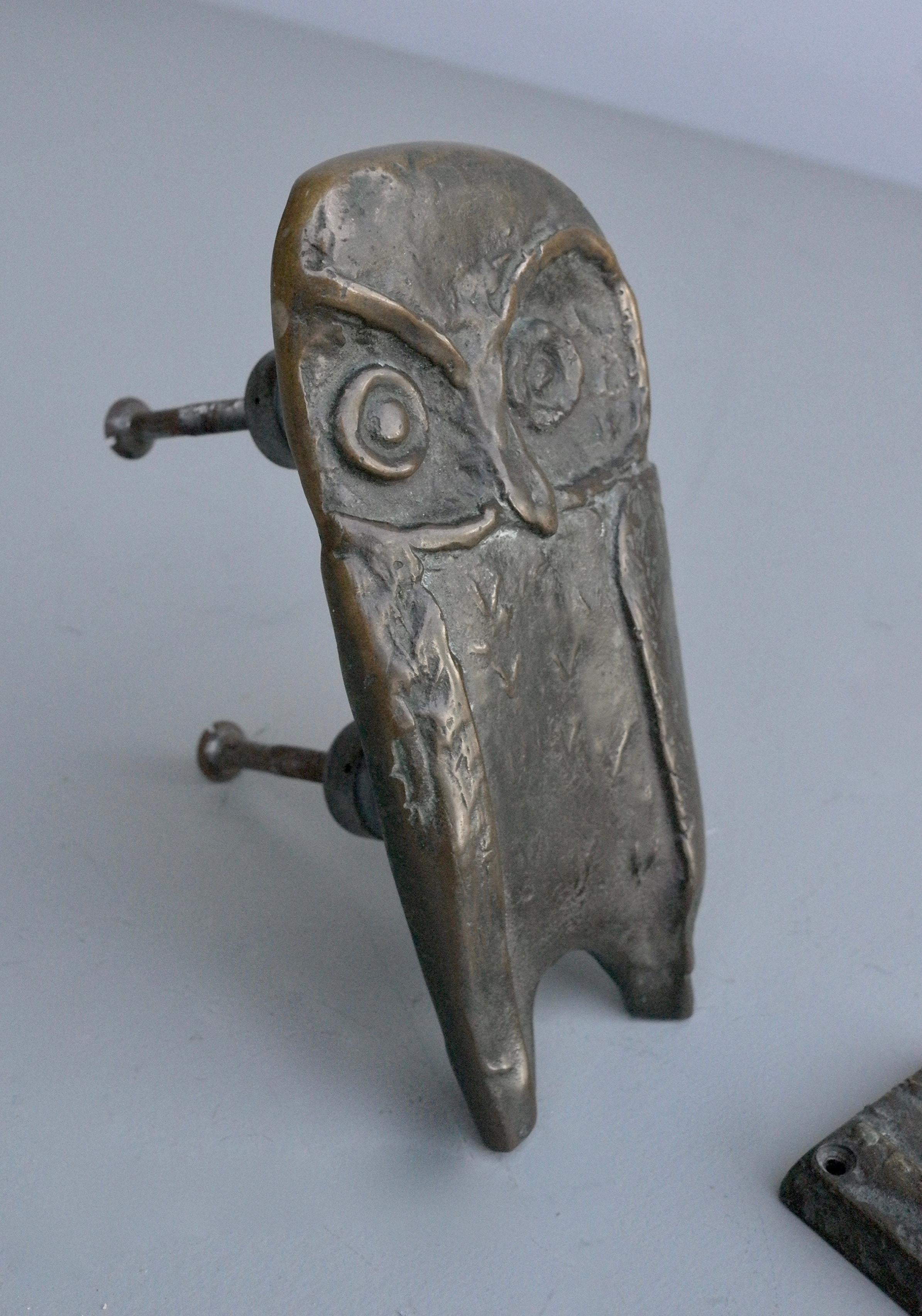 Mid-Century Modern Bronze Owl Door Handle with Keyhole, 1960s