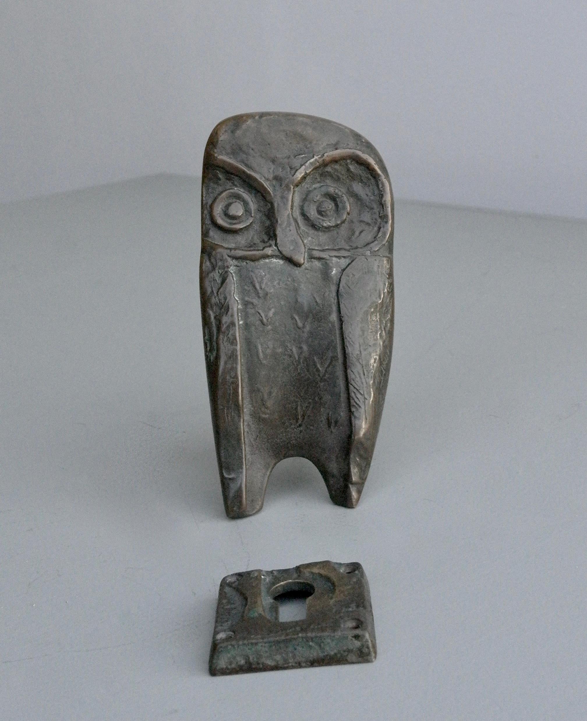 Bronze Owl Door Handle with Keyhole, 1960s In Excellent Condition In Den Haag, NL