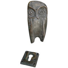 Bronze Owl Door Handle with Keyhole, 1960s