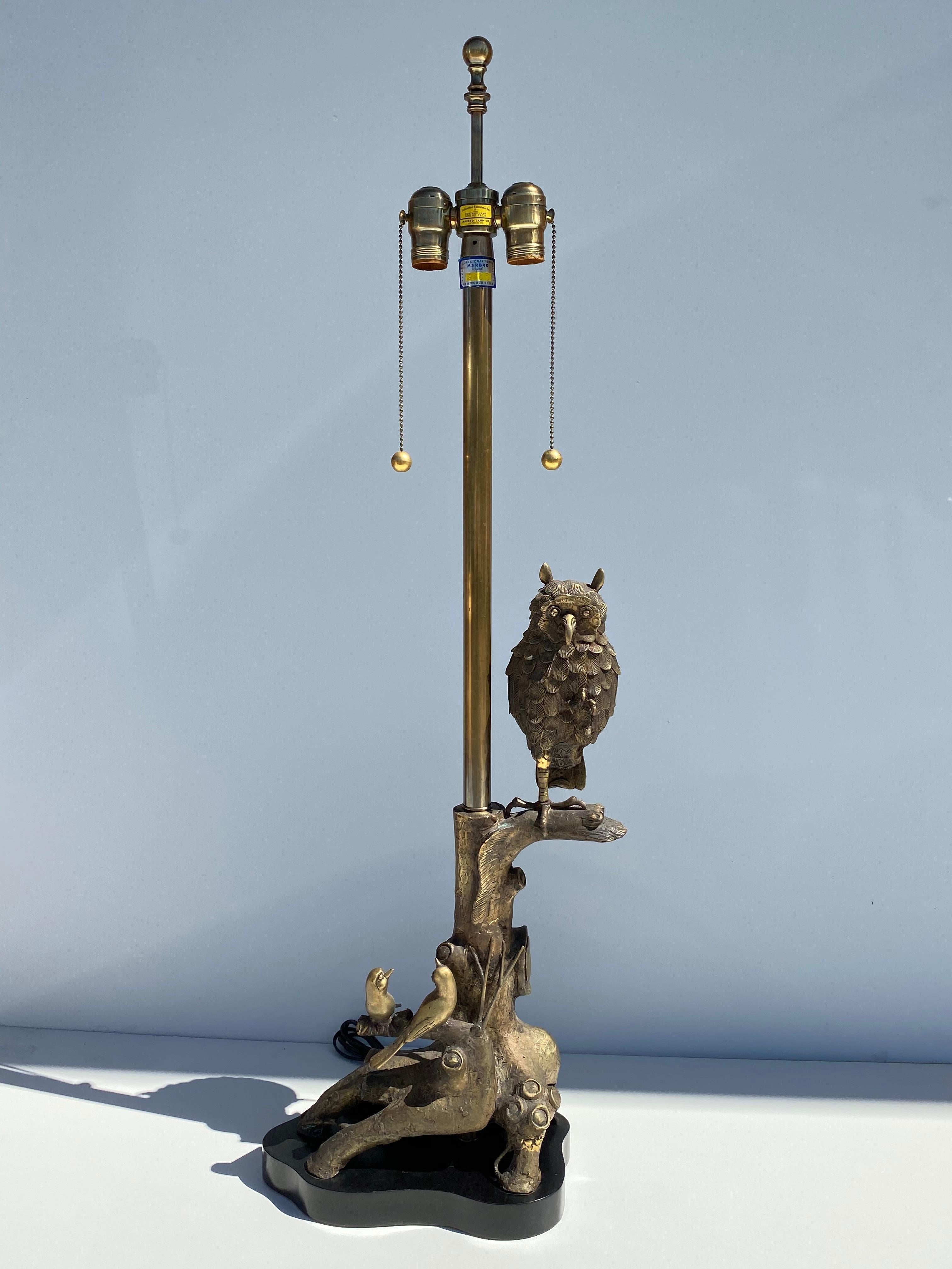 Mid-20th Century Bronze Owl Lamp by Marbro For Sale