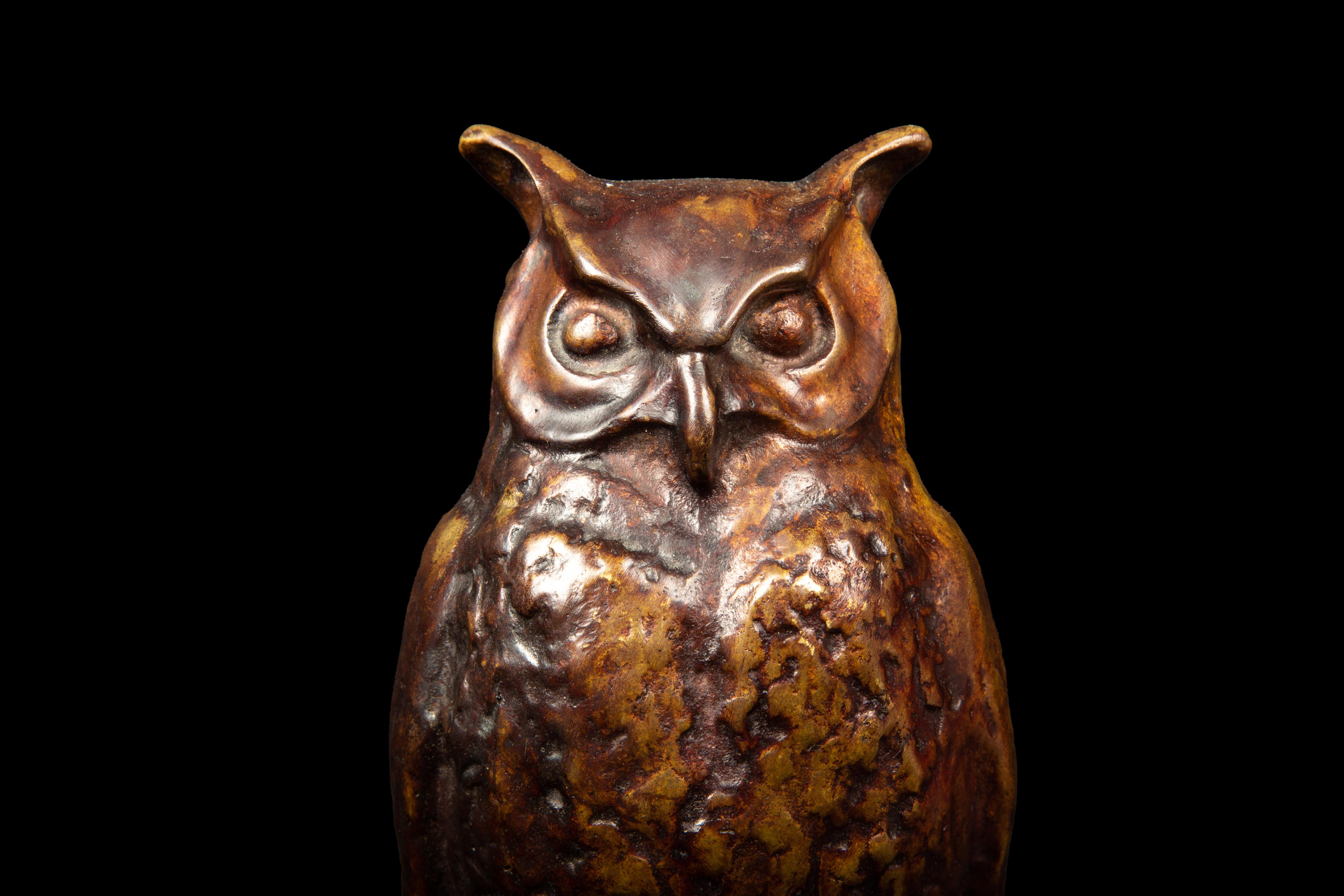 Bronze Owl on Green Marble Base by Max Le Verrier (1891 - 1973) 3